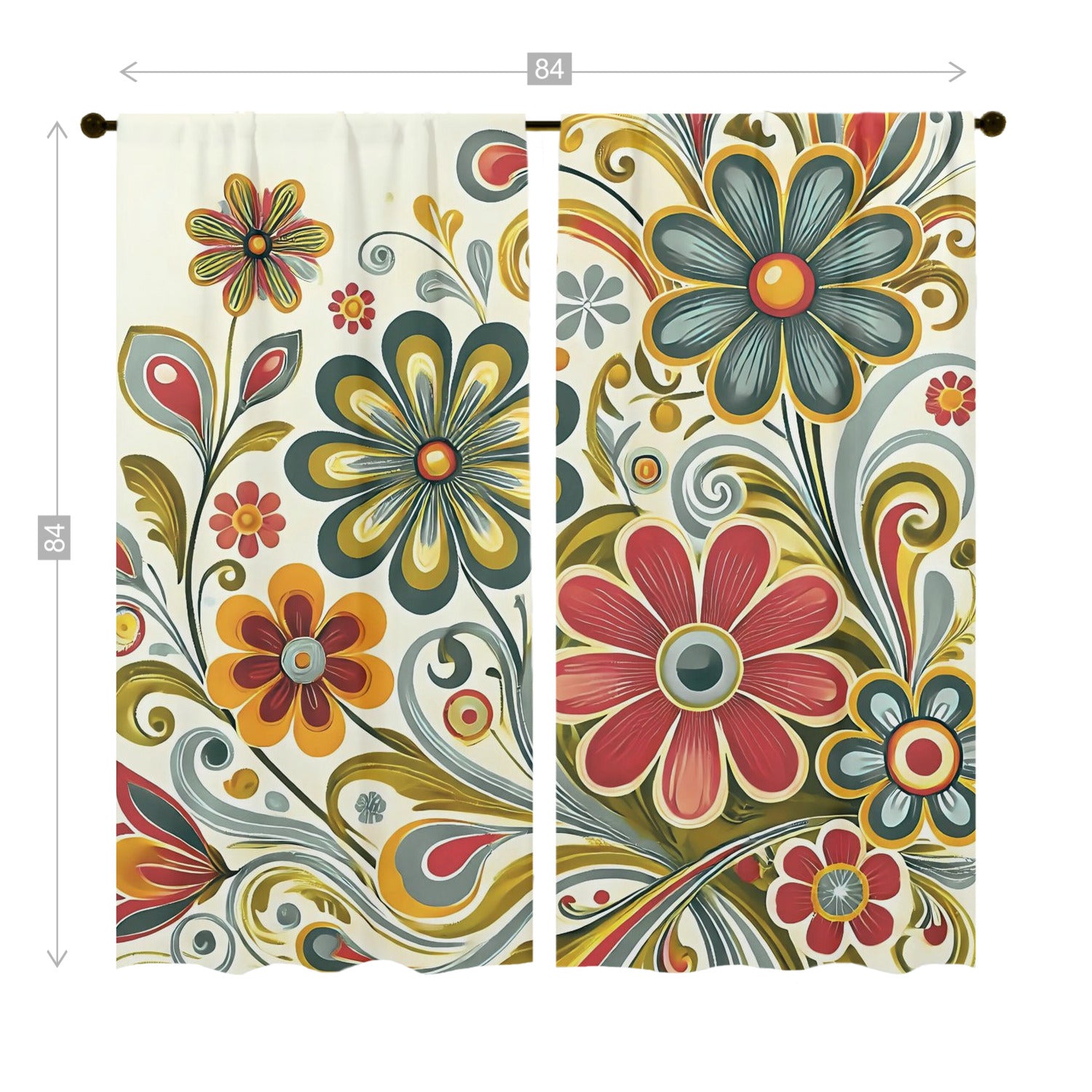Retro Floral Mid Mod Colorful Funky Fun Window Curtains (two panels) - Mid Century Modern Gal
