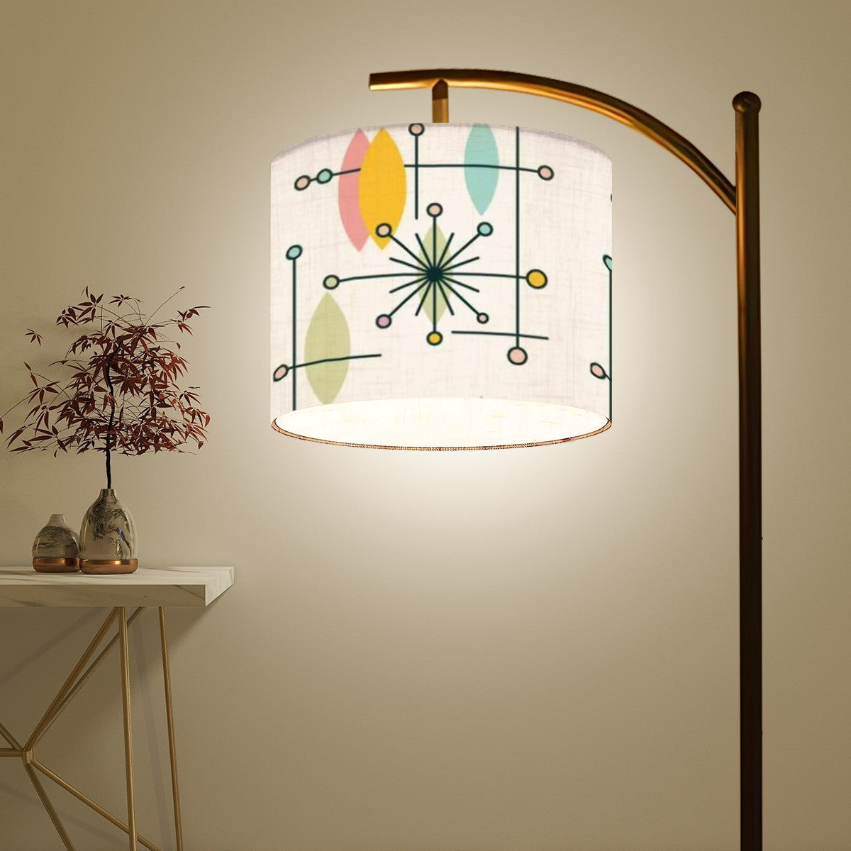 Mid Century Modern Lamp Shade ONLY Cream Pink Yellow, Modern Home Accent - Mid Century Modern Gal