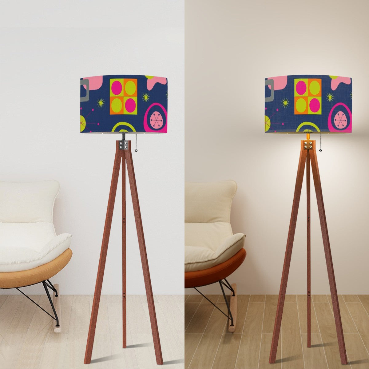 Touch Of Boho Retro Mod Blue, Green , Pink Funky Fun Tripod Floor Lamp - Mid Century Modern Gal