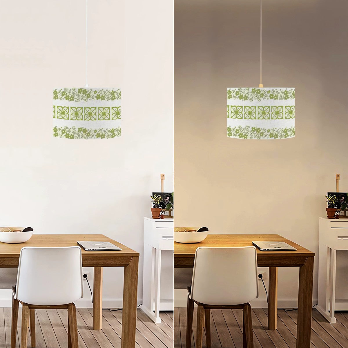 Pyrex Spring Blossom, Green Verde Kitschy Retro 50s Kitchen Drum Chandelier - Mid Century Modern Gal