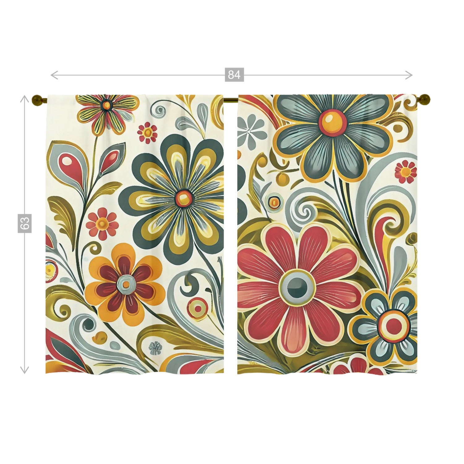 Retro Floral Mid Mod Colorful Funky Fun Window Curtains (two panels) - Mid Century Modern Gal