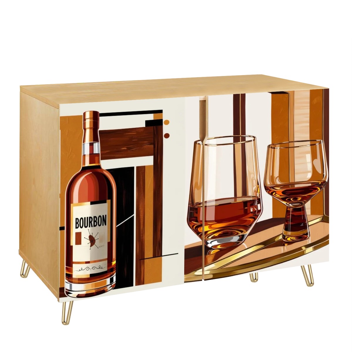 Bourbon Whiskey Cabinet, Mid Century Modern Barware Wooden Storage Cabinet - Mid Century Modern Gal