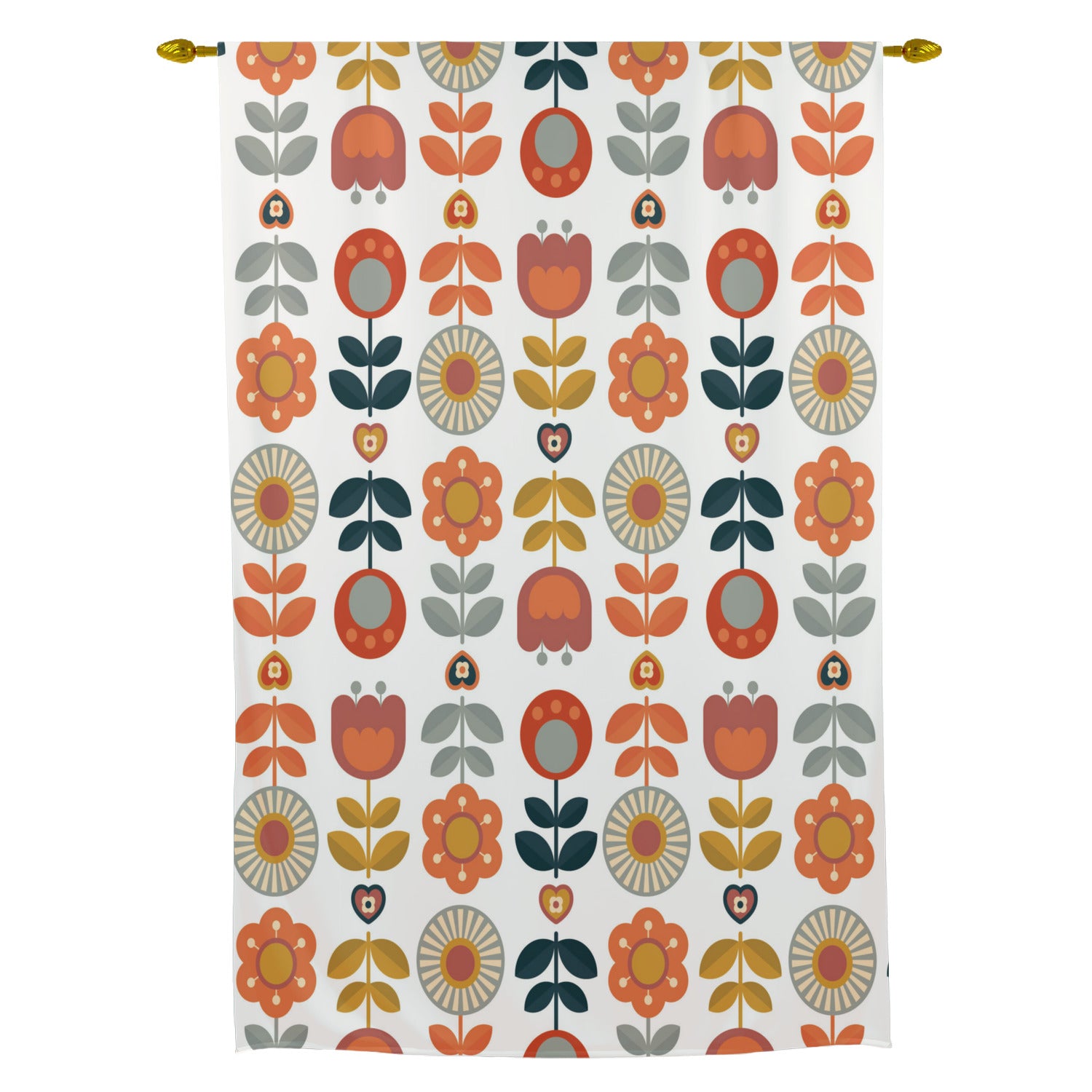 Mid Century Modern Scandinavian Floral Modern Danish Tie Up Curtain - Mid Century Modern Gal