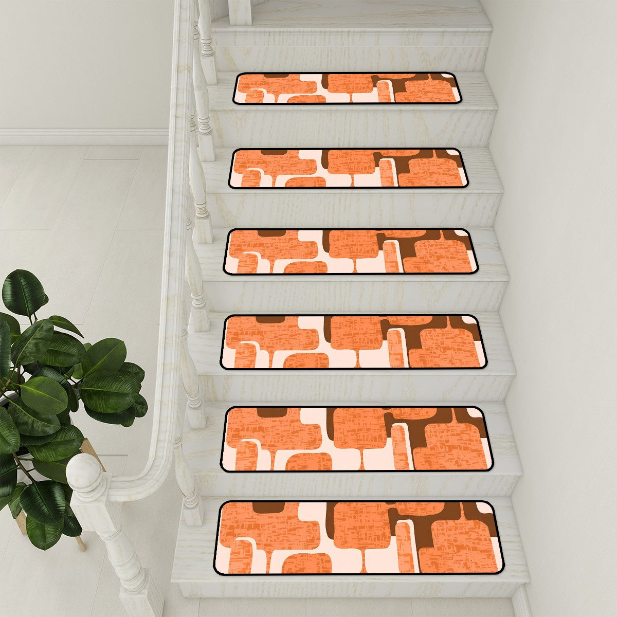 Mid Century Modern Geometric Brown, Orange, Groovy Mod Non Slip Carpet for Stairs Treads - Mid Century Modern Gal