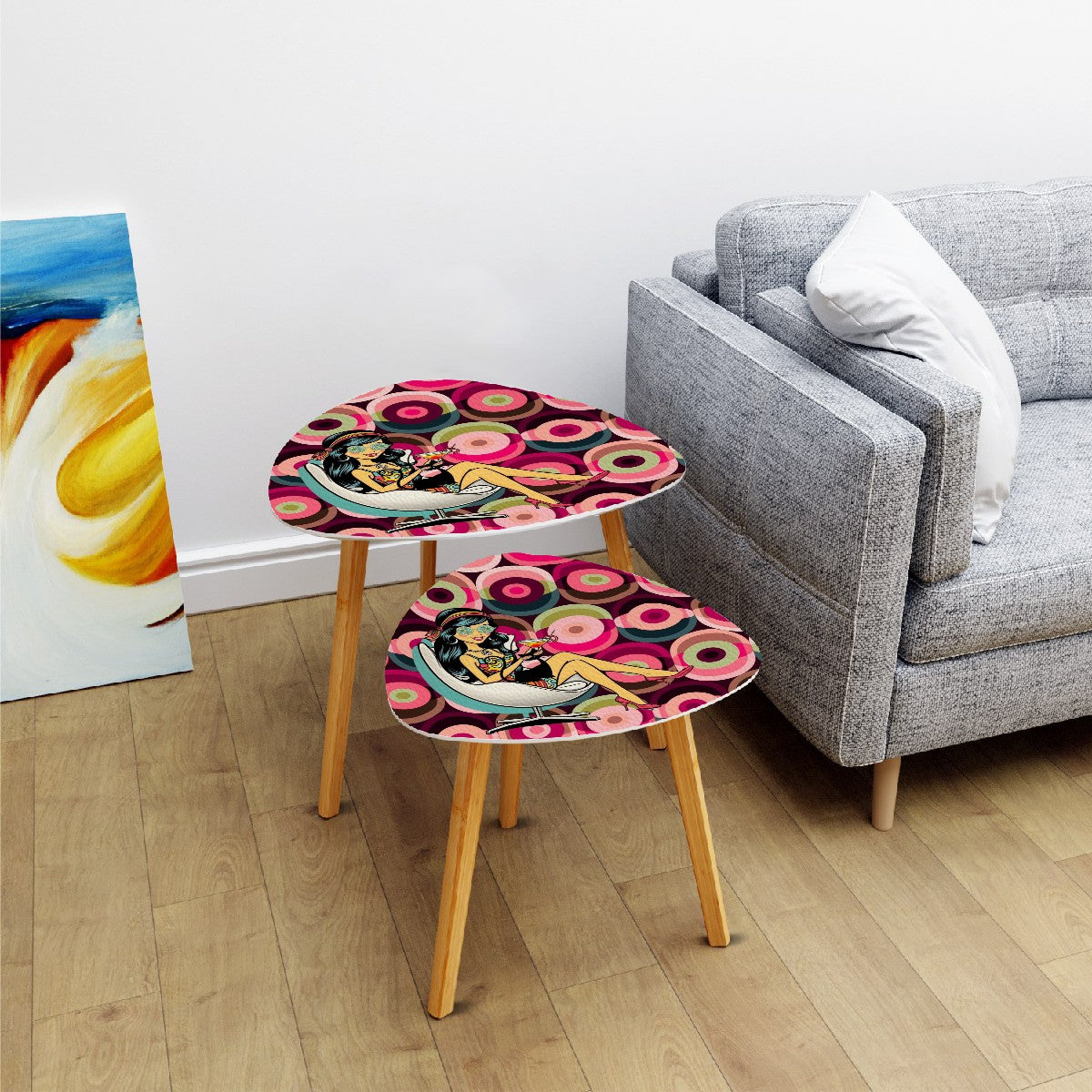Mid Mod Groovy Orbs Hippie Gal, Atomic Cat Mid Century Modern Hip Nesting Tables - Mid Century Modern Gal
