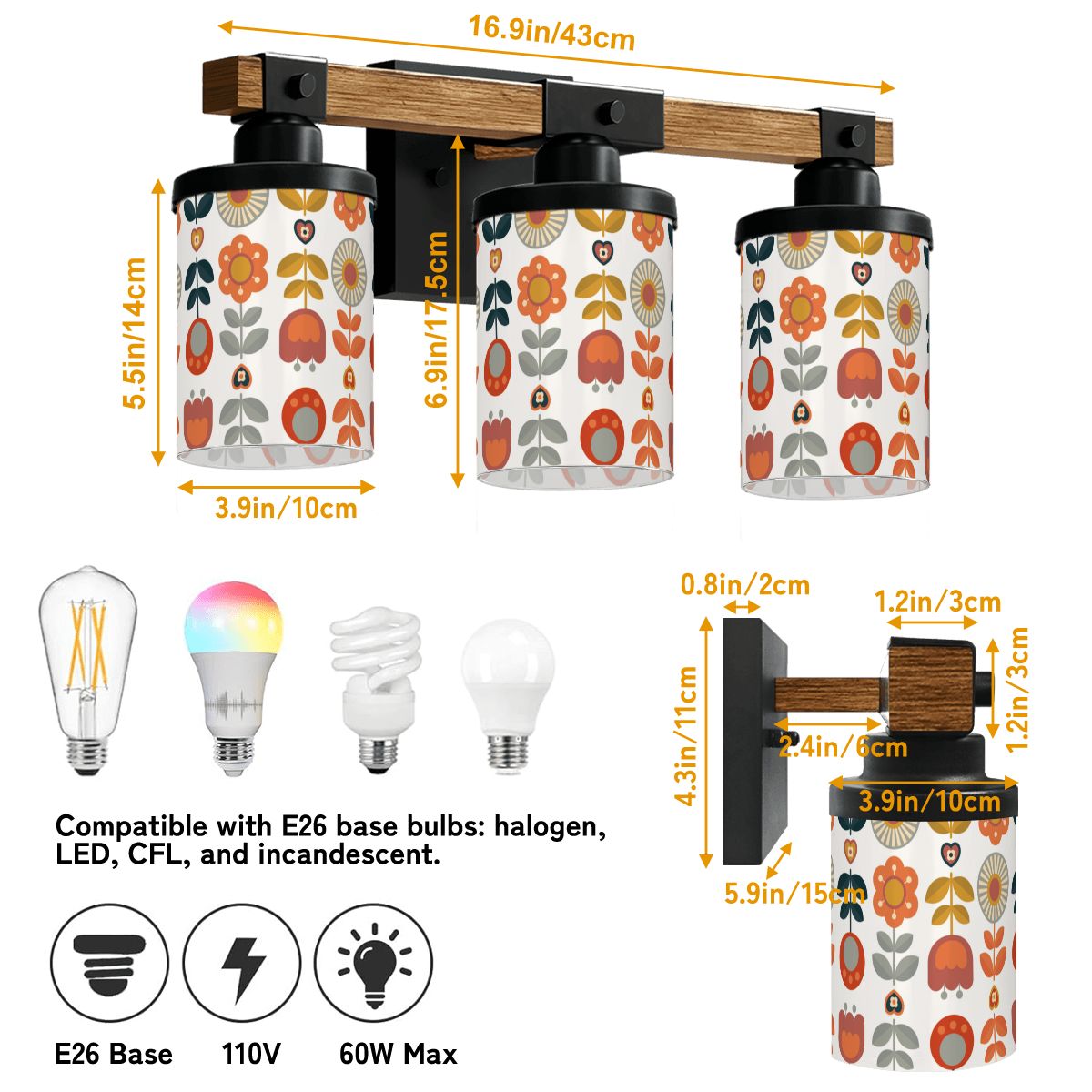 Modern Scandinavian Flower Orange Yellow Mod Bathroom Vanity Light Fixture - Mid Century Modern Gal