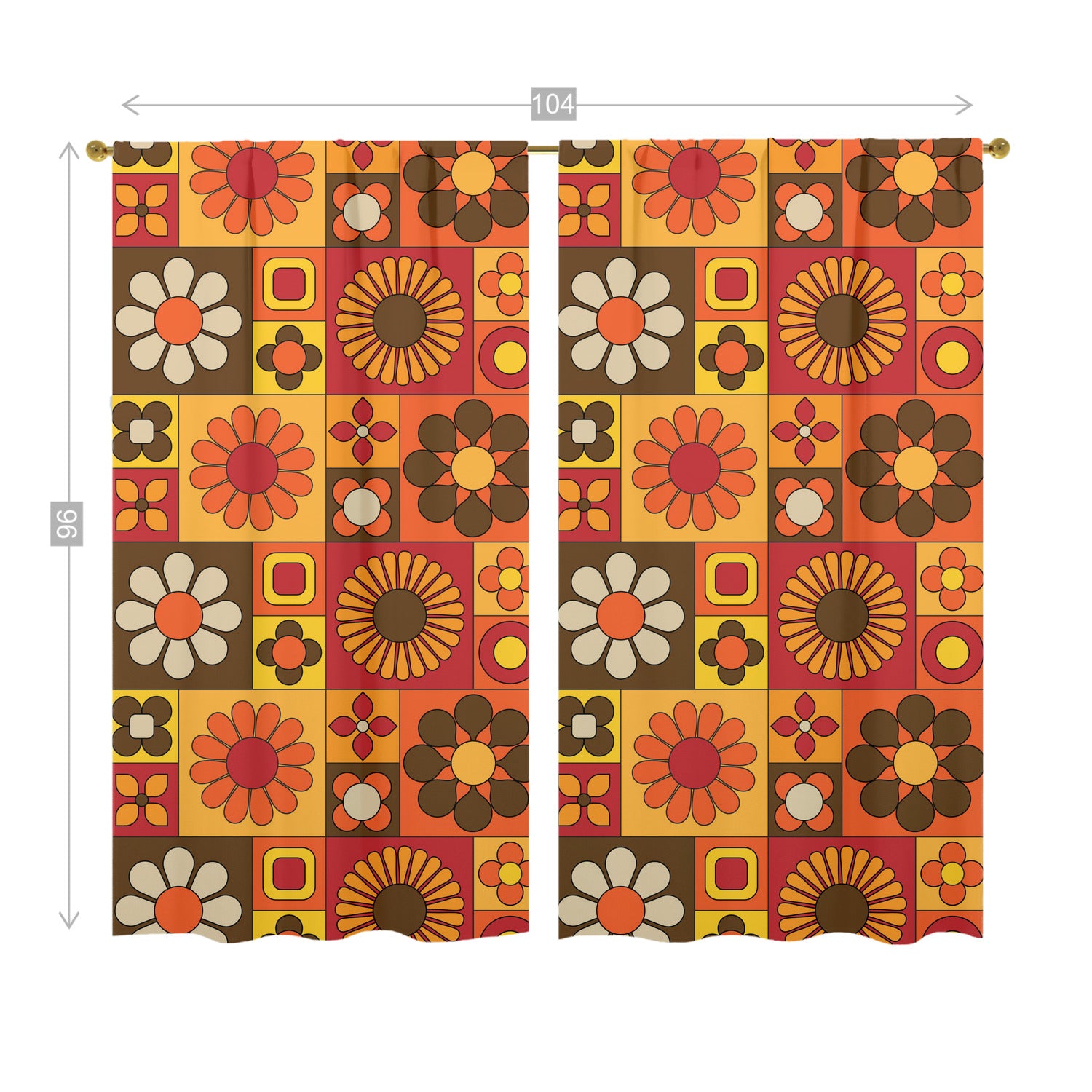 70s Flower Power Retro Orange Brown Yellow Mid Mod Window Curtains (two panels) - Mid Century Modern Gal