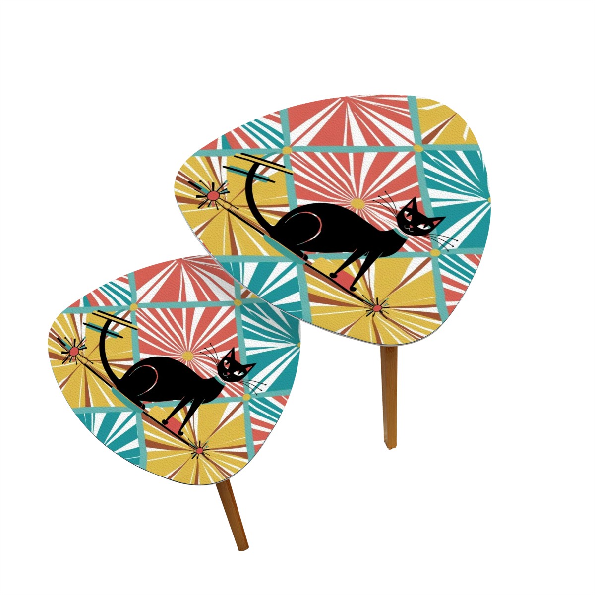 Atomic Cat Mid Century Modern Nesting Tables, Side Tables, Livingroom Bedroom Retro Decor - Mid Century Modern Gal