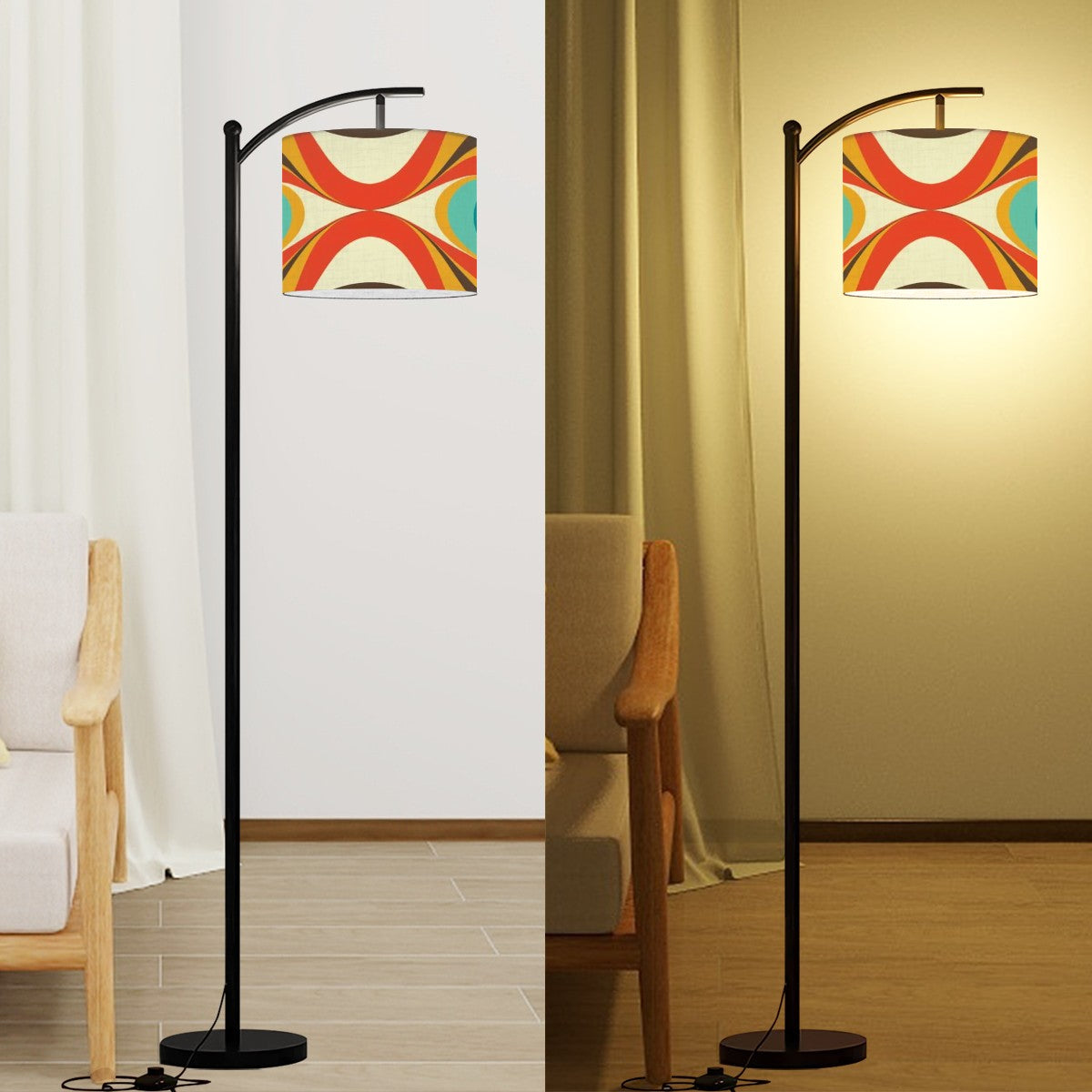 Mid Century Modern Arc Floor Lamp, Orange, Teal Mustard Yellow Mod Lighting - Mid Century Modern Gal