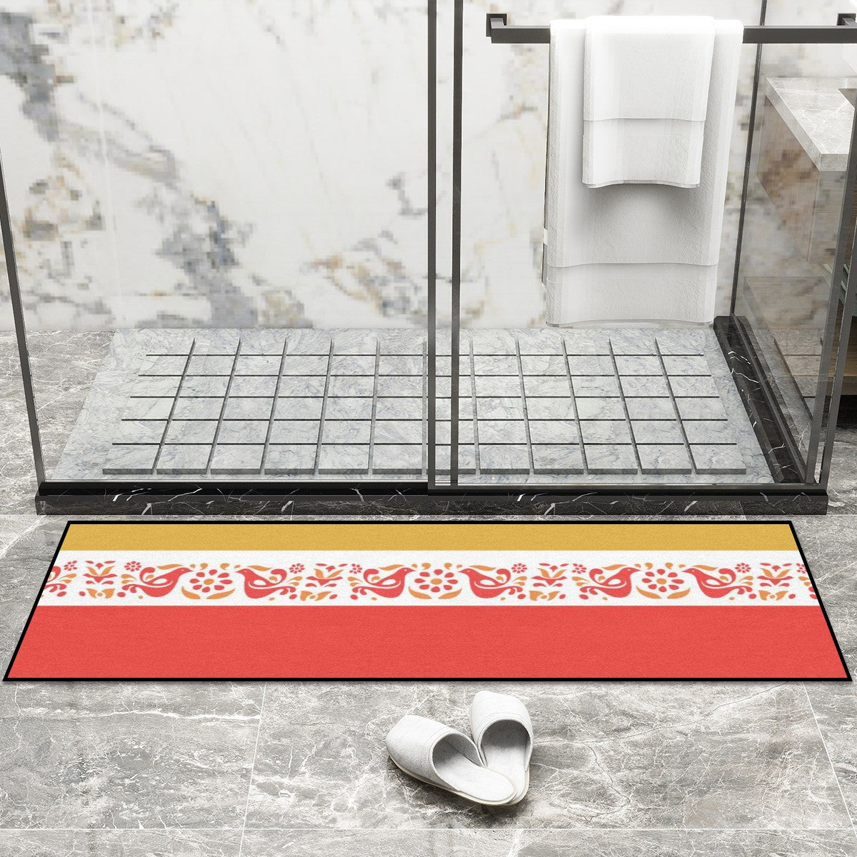 Retro Pyrex Friendship Print, Golden Yellow Red Kitchen Area Rug for Floor Non-Slip - Mid Century Modern Gal