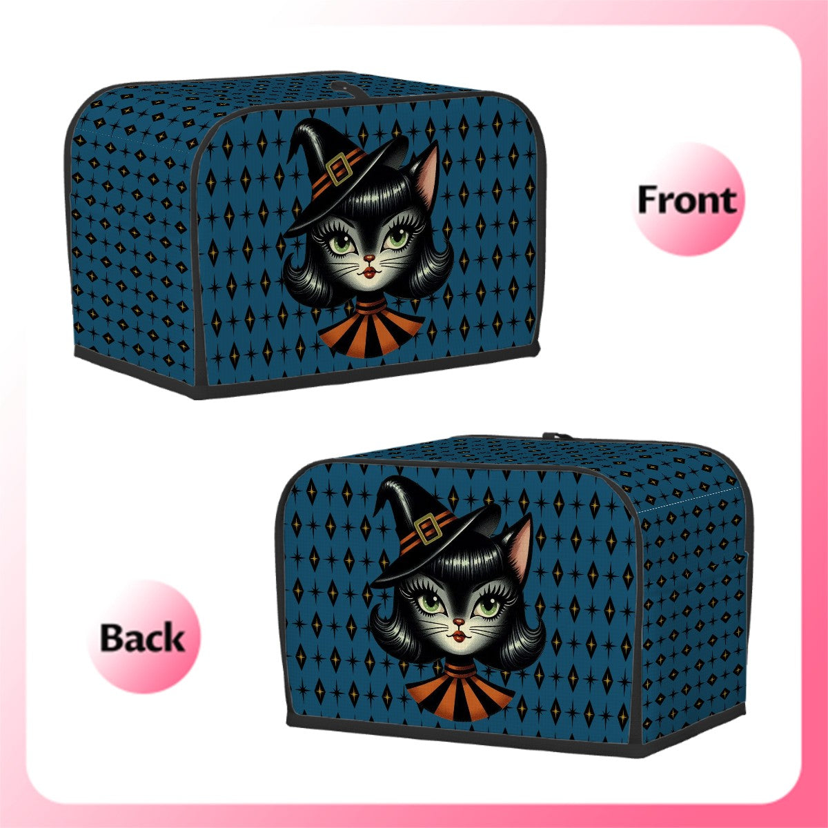 Vintage Halloween Black Cat Sexy Sexton Mid Century Modern Blue 2 Slice Toaster Cover - Mid Century Modern Gal