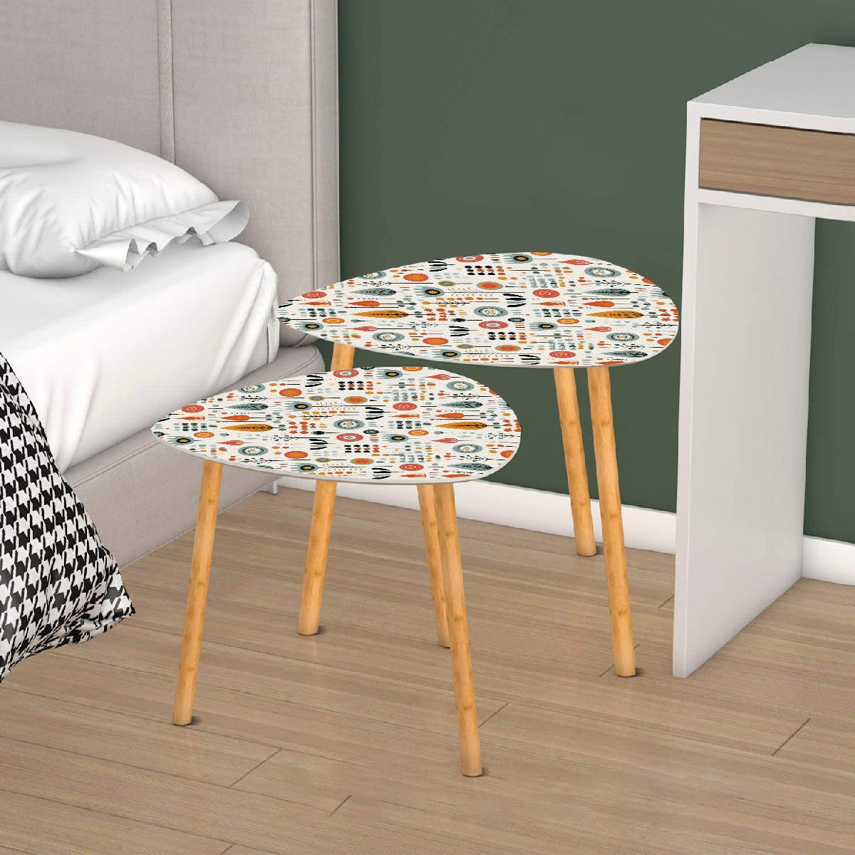 Modern Scandinavian Floral MCM Nesting Tables - Mid Century Modern Gal
