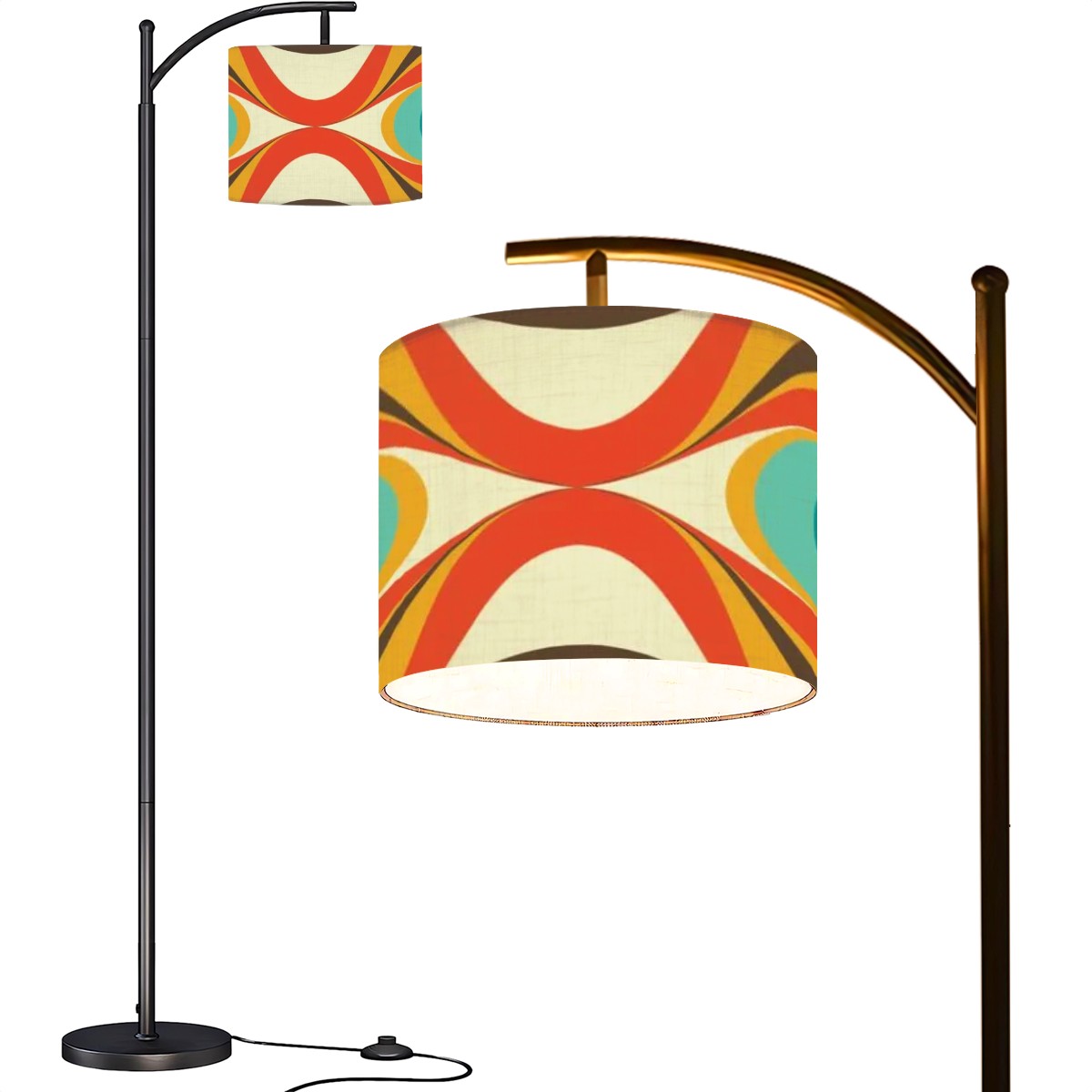 Mid Century Modern Arc Floor Lamp, Orange, Teal Mustard Yellow Mod Lighting - Mid Century Modern Gal