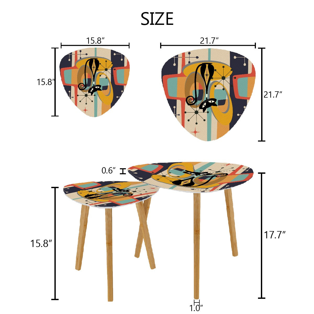 Mid Century Modern Nesting Tables, Atomic Cat, Mod 50s Triangle Coffee Table Set - Mid Century Modern Gal