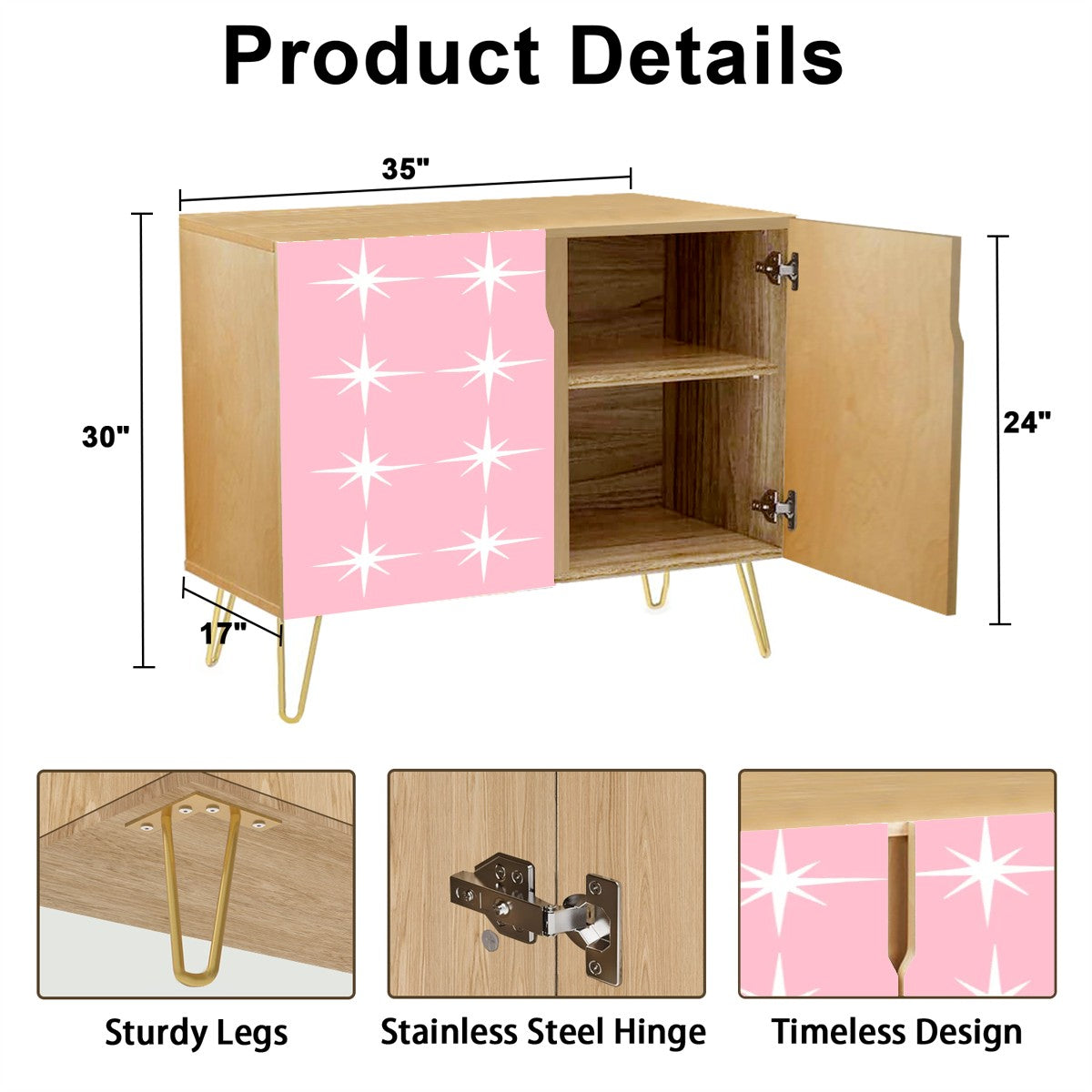 Mid Century Modern Atomic Pink White Starburst 50s Retro Sidetable Credenza - Mid Century Modern Gal