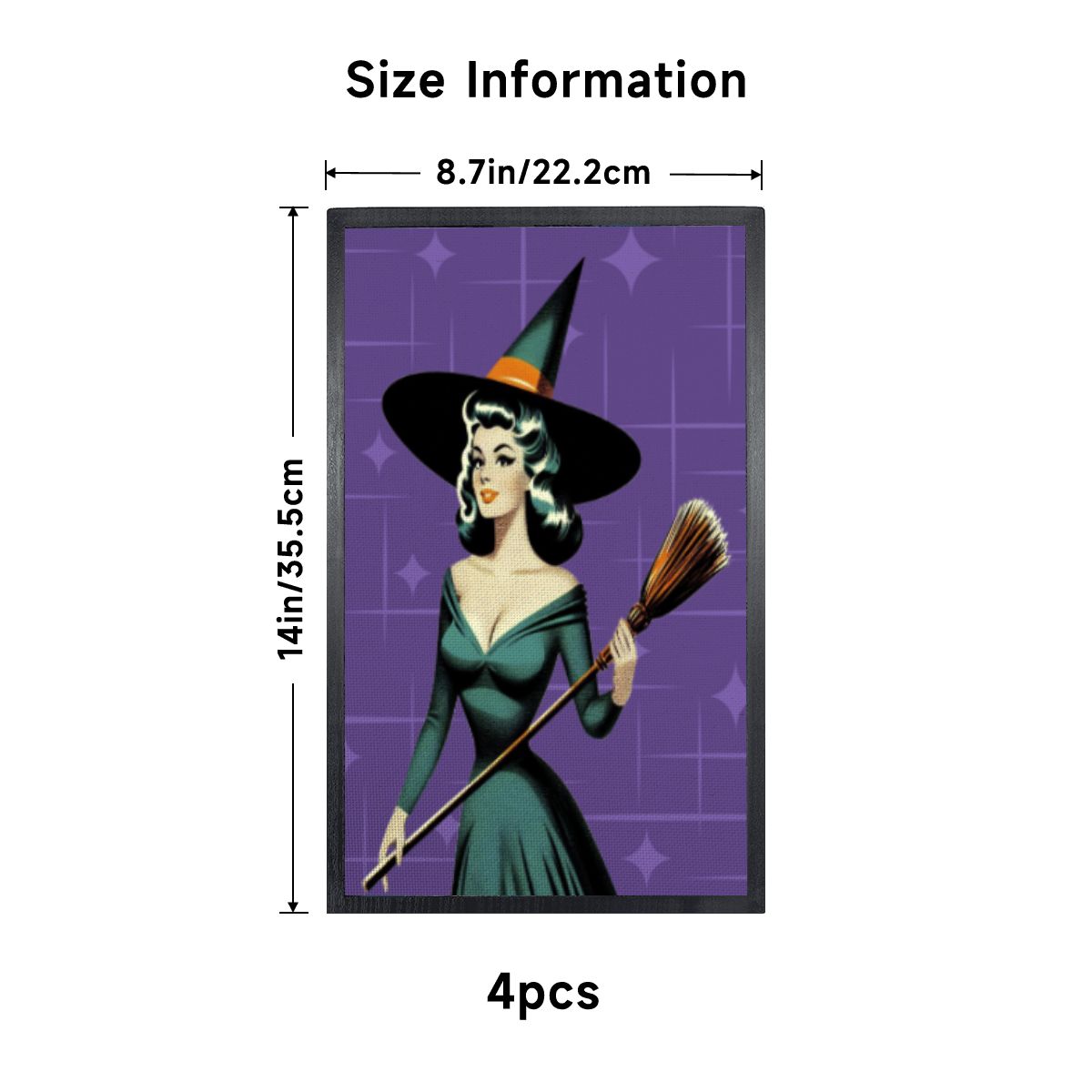 Mid Century Modern Vintage Pin Up Witch Purple Teal Halloween Lampshade for Floor Lamp with Shelves - Lampshade Only - Mid Century Modern Gal