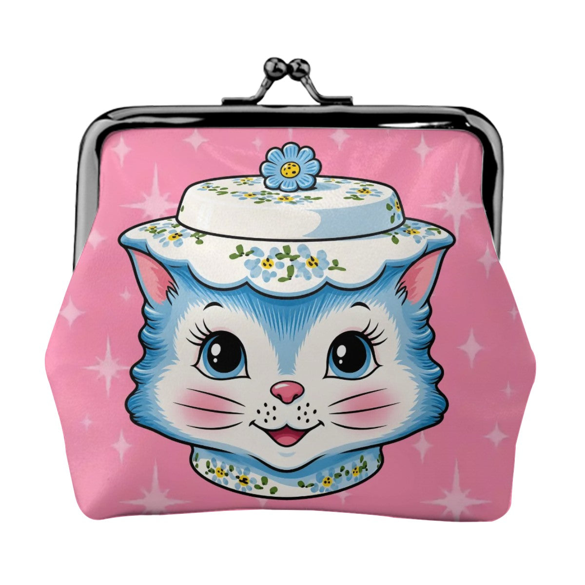 Mid Century Modern Kitschy Anthropomorphic Blue Cat with Floral Hat - Mid Century Modern Gal