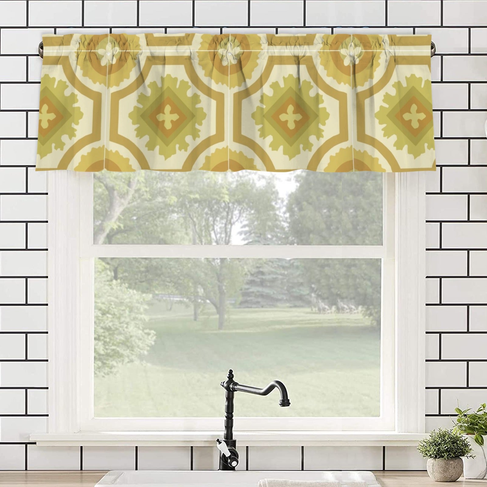 Mid Mod 70s Green Linoliuem Designed Kitschy Window Valance - Mid Century Modern Gal