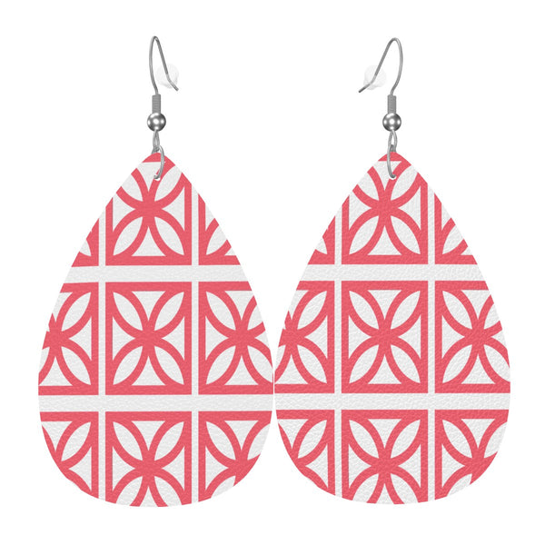 Breeze Block Coral Designed Kitschy Mod Faux Leather Teardrop Earrings