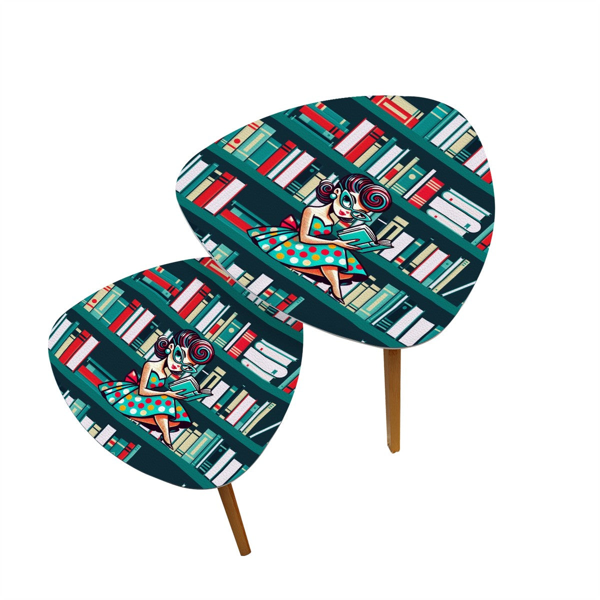 Mid Century Modern Office, Den, Retro Gal, Book Lover Triangle Coffee Table Set of 2 - Mid Century Modern Gal