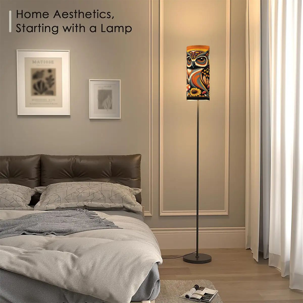 Retro 70s Mushroom Groovy Owl, Hipster Mid Mod Floor Lamp - Mid Century Modern Gal