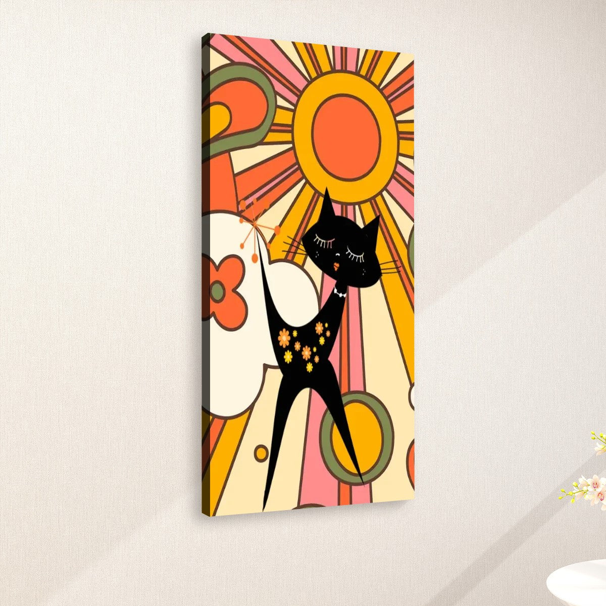 Retro Ray Of Sunshine Groovy 70s, Atomic Cat, Mid Century Modern Large Canvas Print - Mid Century Modern Gal