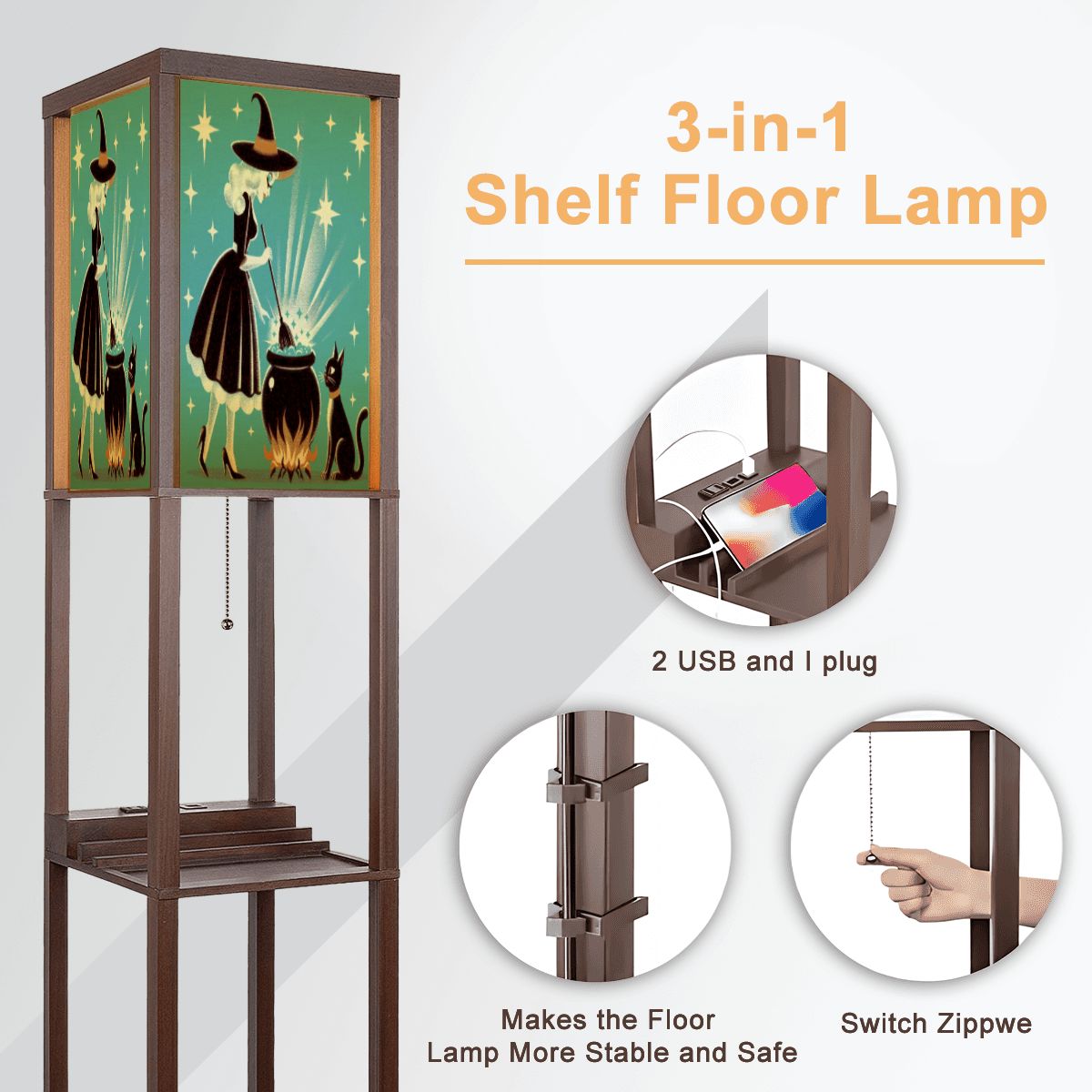 Witch's Brew Mid Century Modern Halloween Gothic Teal Floor Lamp with Shelves - Mid Century Modern Gal