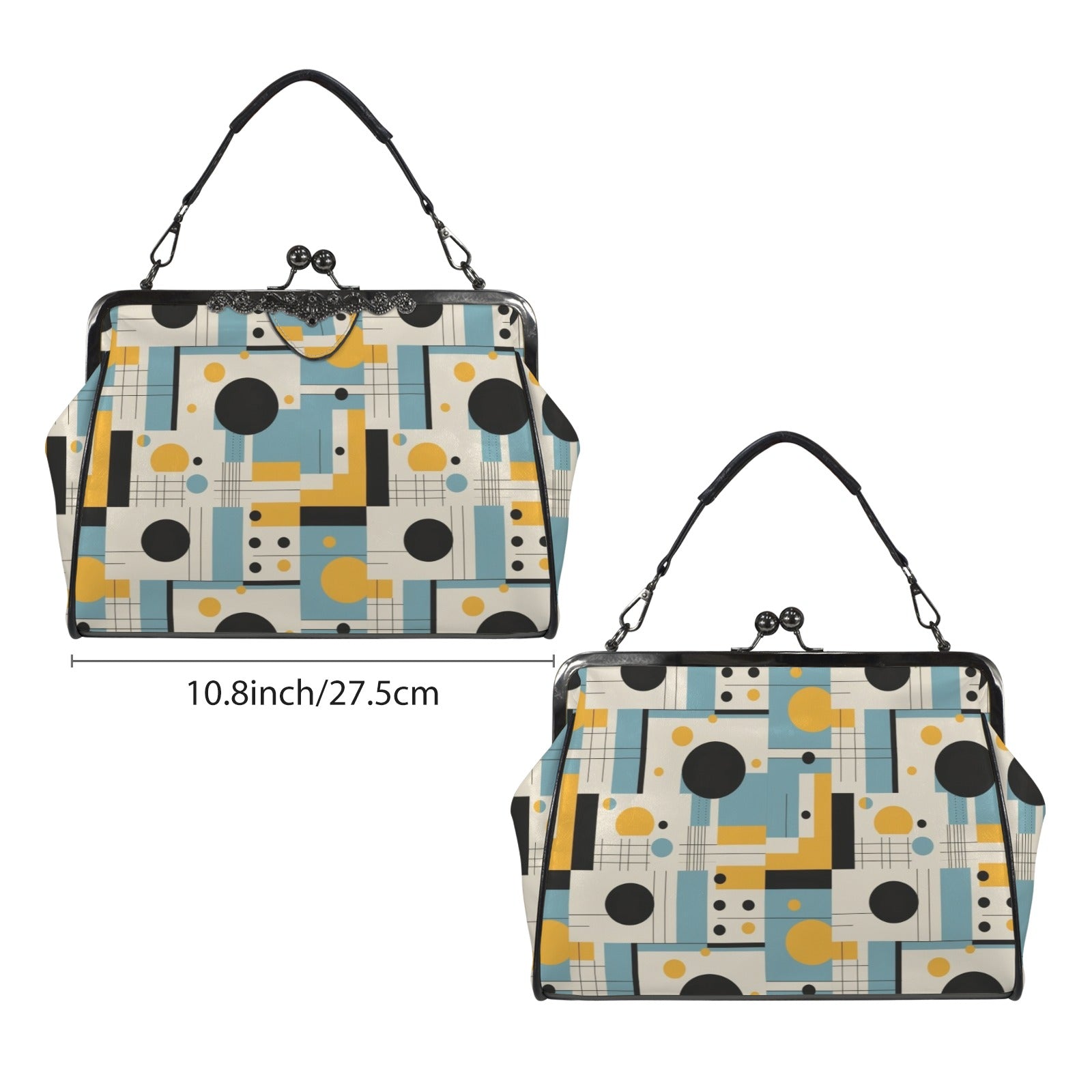 Bauhaus Mid Century Modern Geometric Blue Yellow Kisslock Crossbody Purse - Mid Century Modern Gal