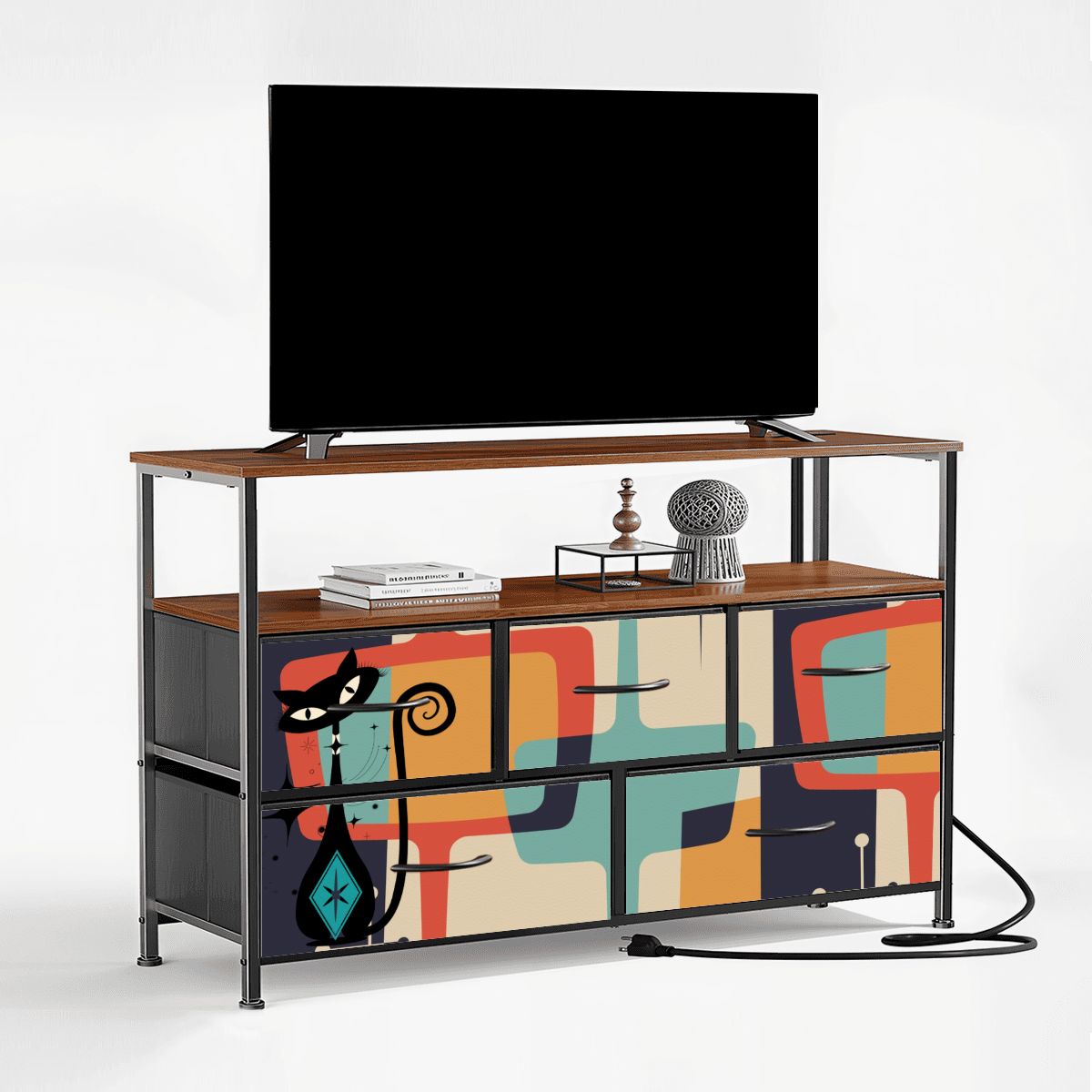 Mid Century Modern Atomic Cat, Mid Mod Geometric Designed TV Stand Media Console - Mid Century Modern Gal
