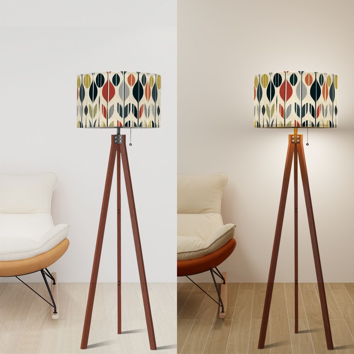Scandinavian Modern Danish Floral Leaves, Hygge Designed Mid Century Modern Tripod Lamp - Mid Century Modern Gal
