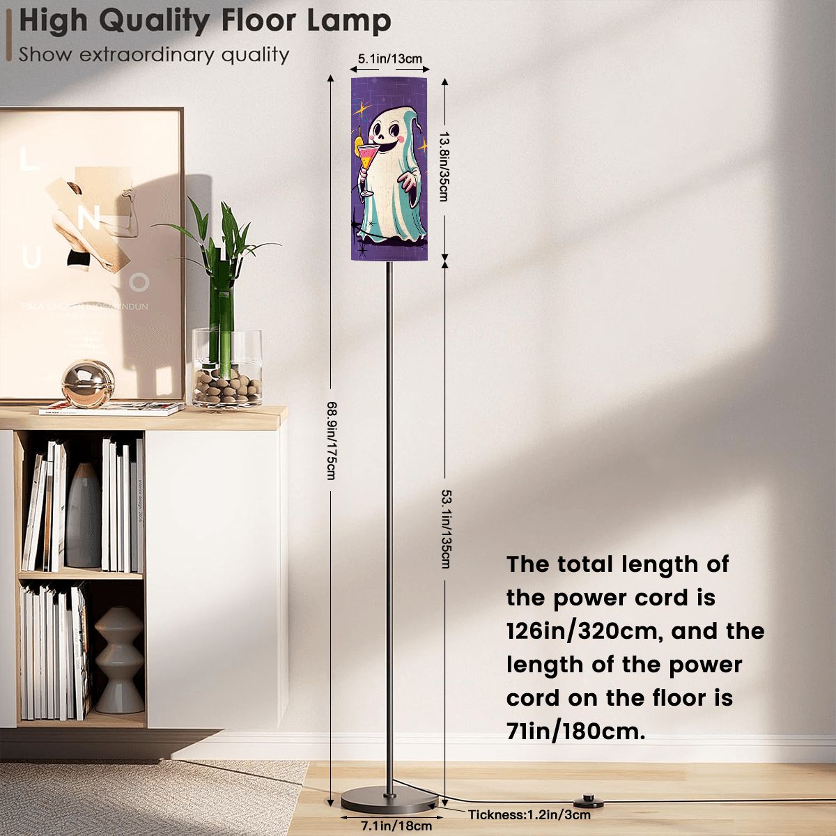Retro Kitsch Ghost And Cocktail Hour, Mid Century Modern, Purple Aqua Starbursts, Floor Lamp - Mid Century Modern Gal
