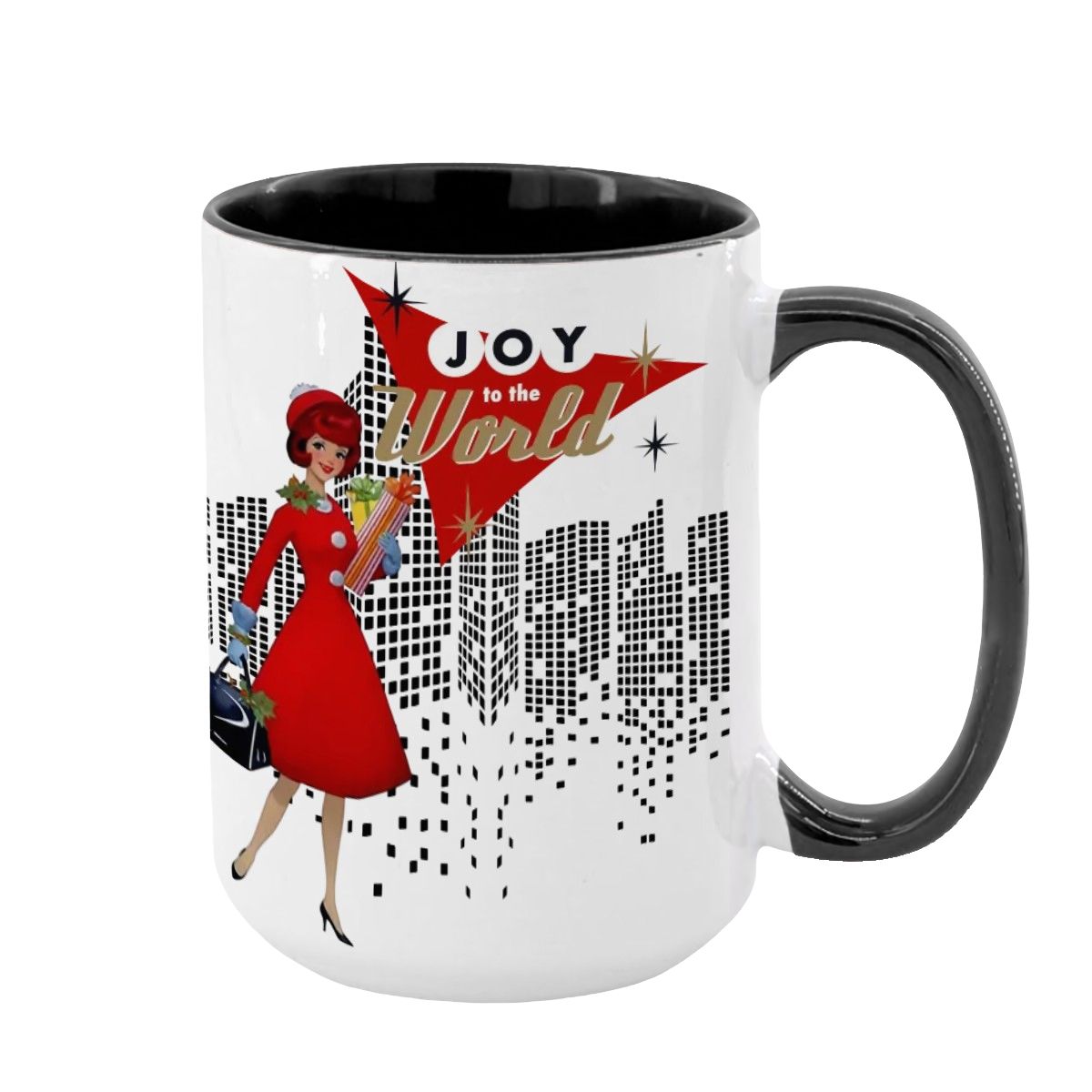 Mid Century Modern Christmas Joy To The World Mod Gal Cityscape Holiday Mug - Mid Century Modern Gal