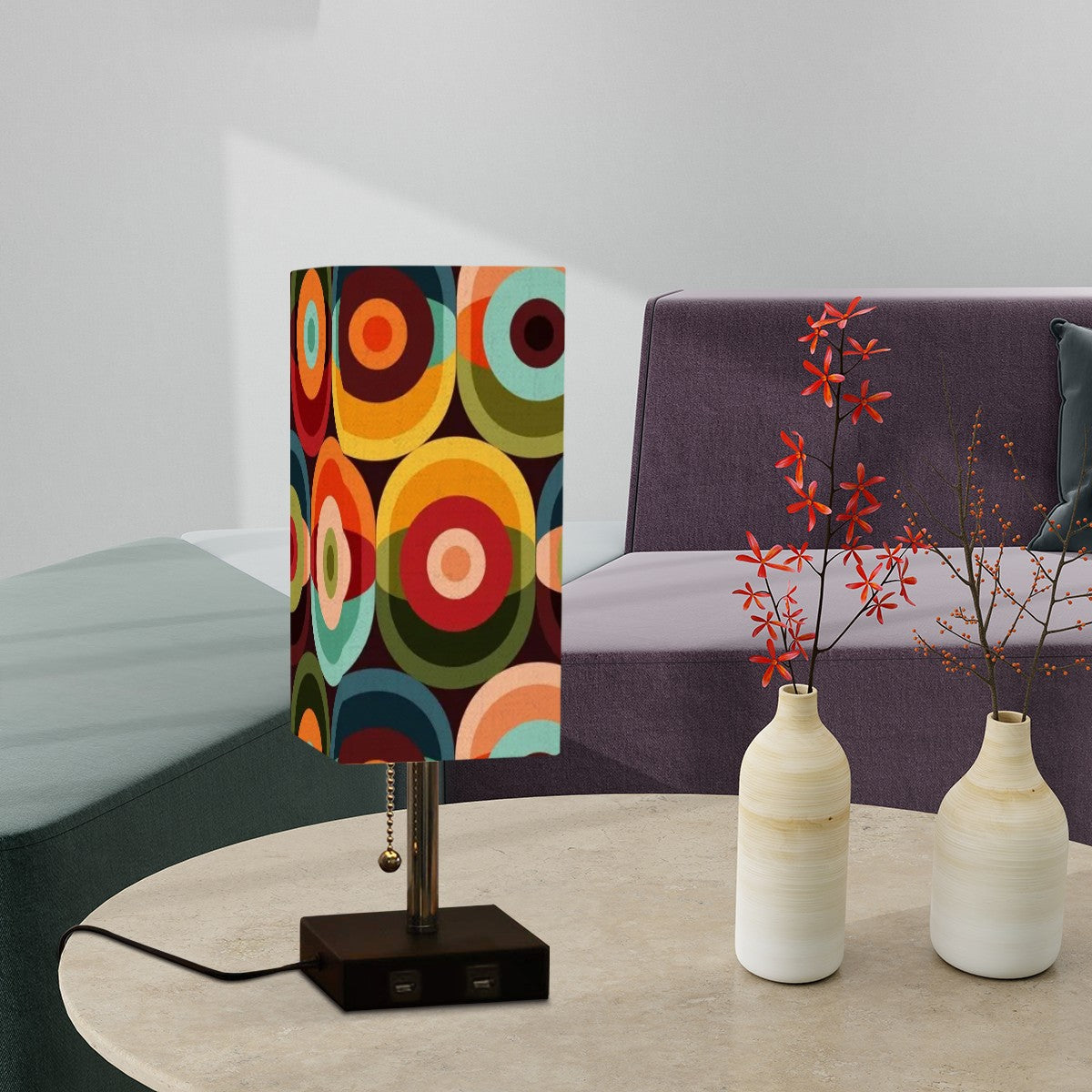 Retro Groovy Orbs Funky Fun Mid Mod Table Lamp With USB Ports - Mid Century Modern Gal