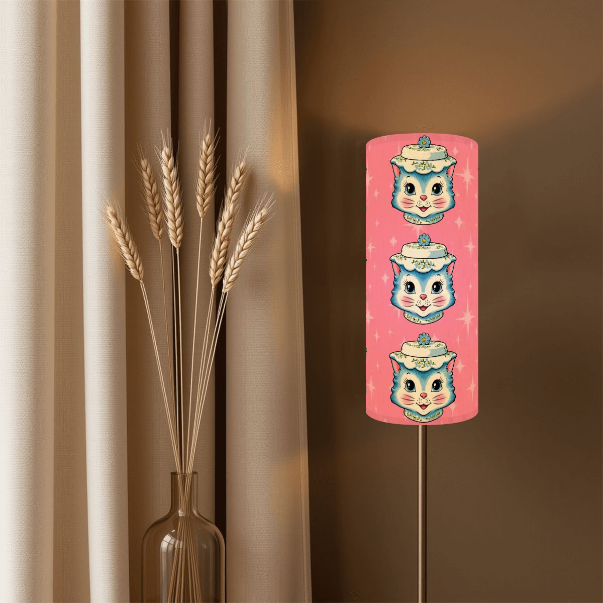 Mid Century Modern Kitschy Anthropomorphic Blue Cat with Floral Hat Slim Floor Lamp SHADE ONLY - For Slim Floor Lamps Only