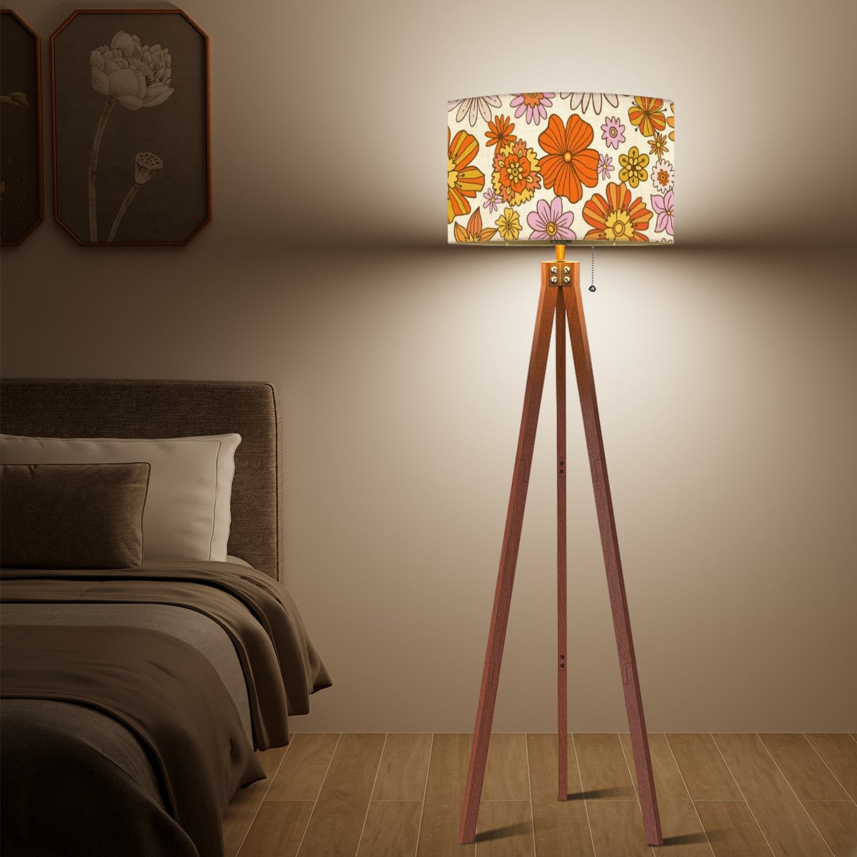 Retro 60s 70s Flower Power Tripod Floor Lamp - Mid Century Modern Gal