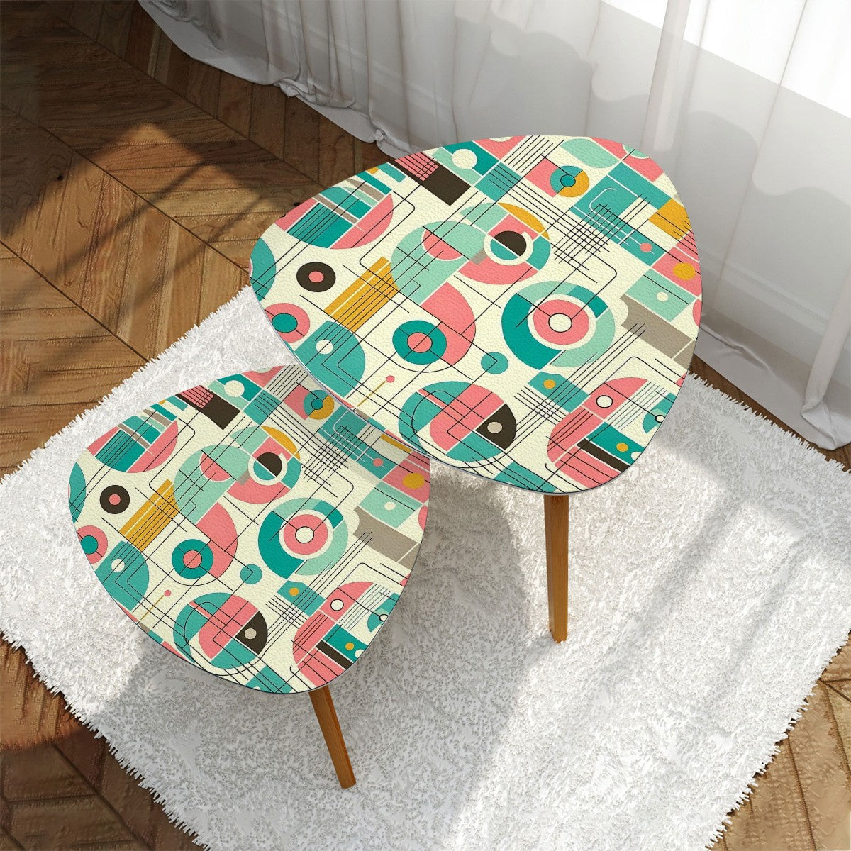 Bauhaus Designed, Pink Aqua Kitschy Set Of Nesting Tables - Mid Century Modern Gal