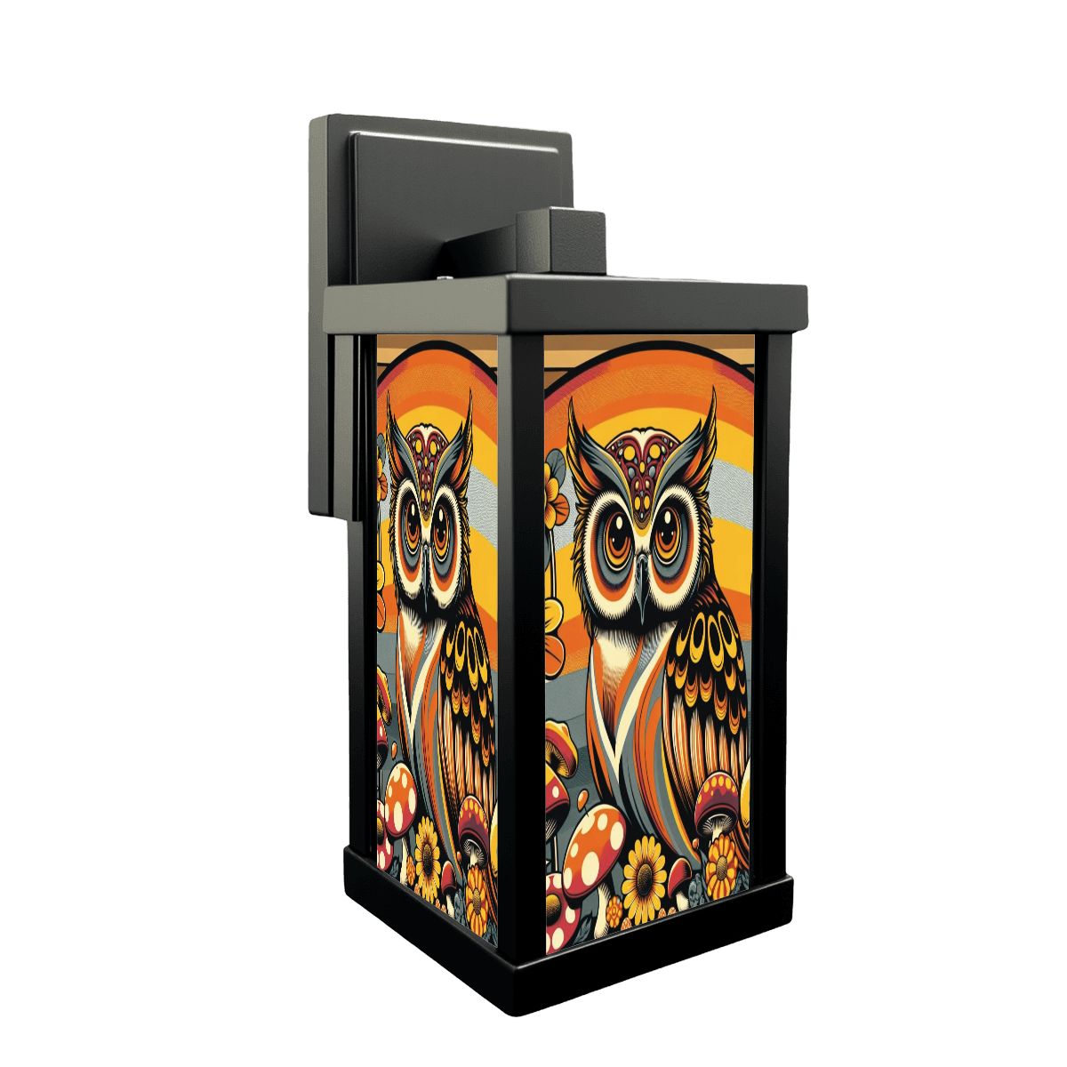 Retro 70s Groovy Owl Mushroom Floral Mid Mod Patio Entry Wall Light - Mid Century Modern Gal