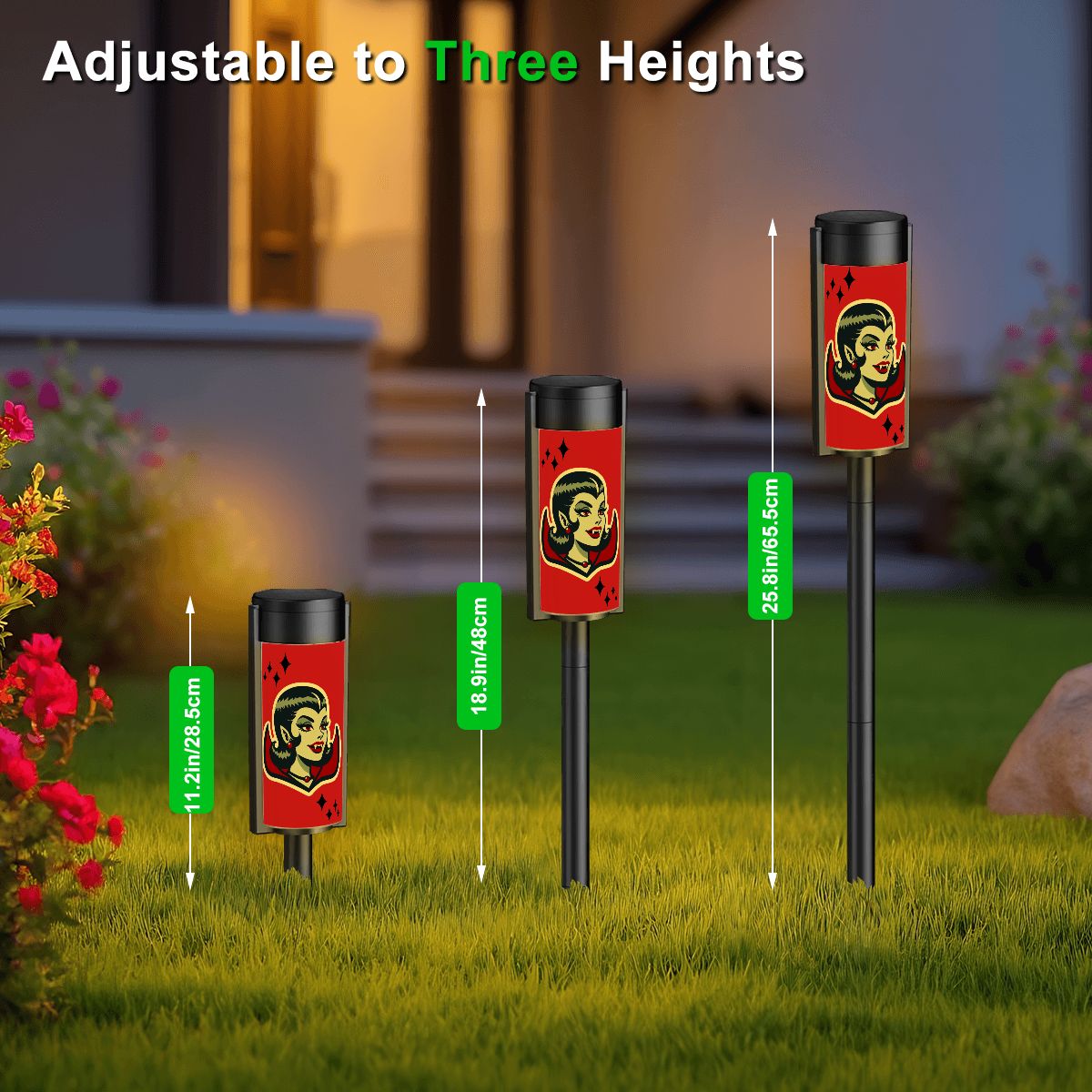 Vampire Dracula Girl Halloween Goth Horror Buff MCM Outdoor Solar Lights - Mid Century Modern Gal