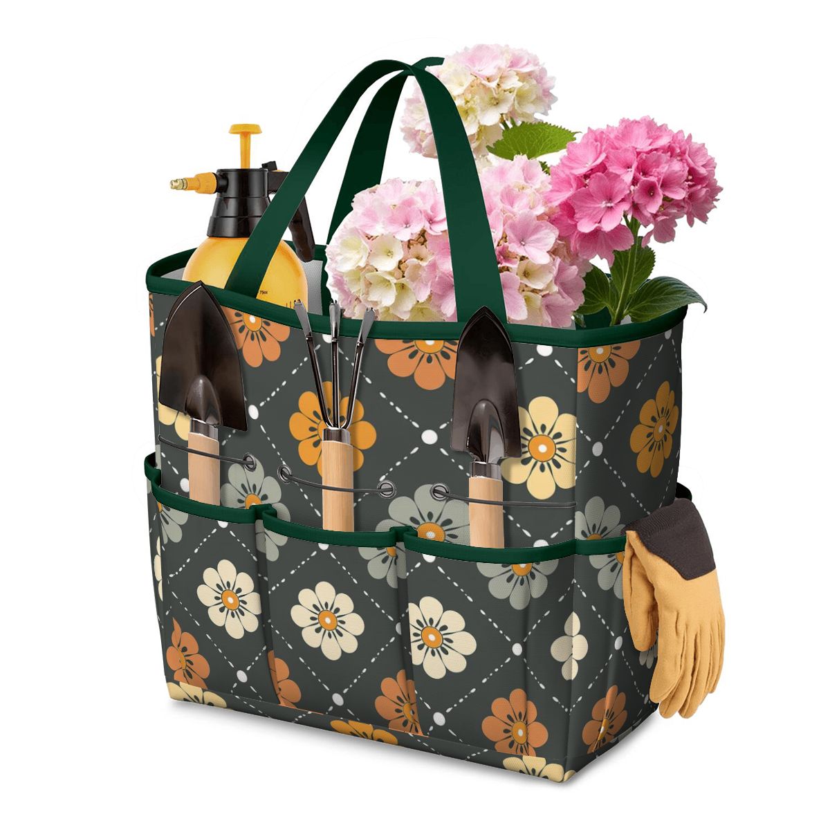 Scandinavian Floral, Mustard Yellow, Gray Mid Century Modern Garden Tool Bag - Mid Century Modern Gal