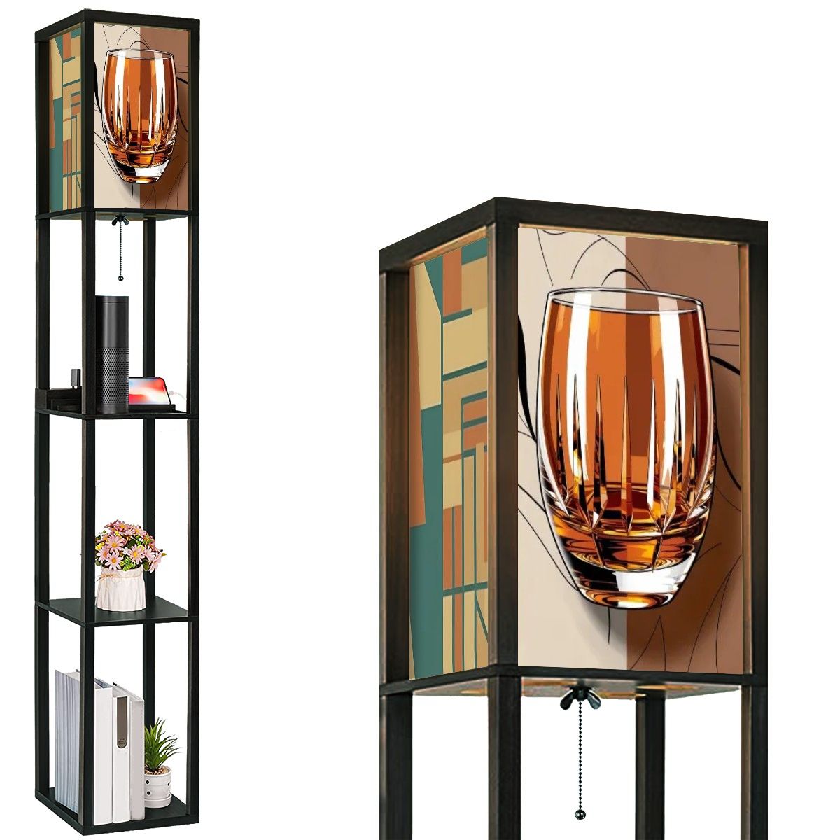 Mid Century Modern Bourbon Bauhaus MCM Retro Floor Lamp with Shelves - Mid Century Modern Gal