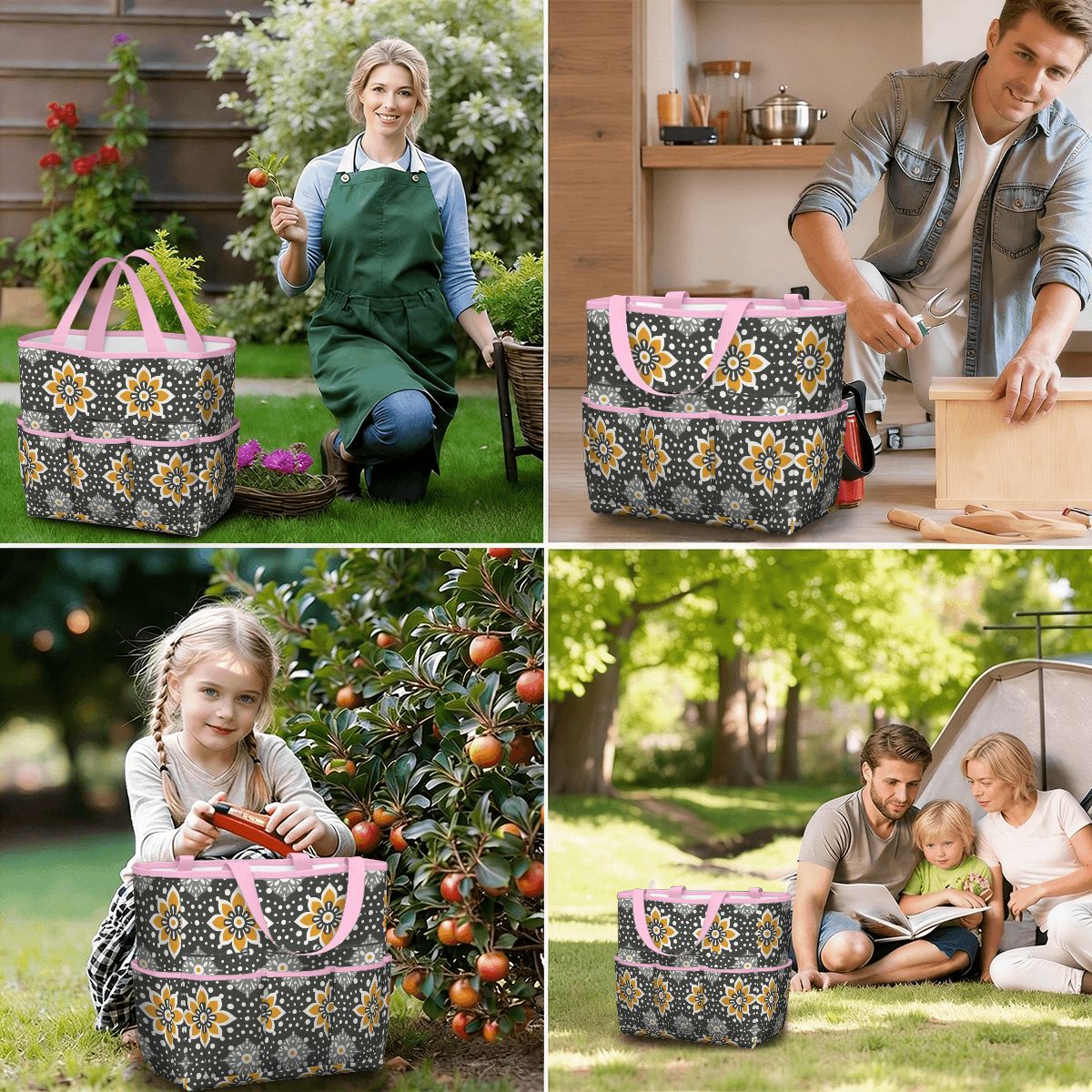 Floral Bohemian Retro Gray Yellow Modern Garden Tool Bag