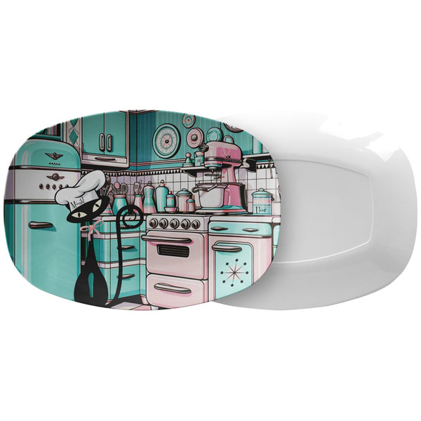 Atomic Kitty Cat, Mid Century Modern 50's Aqua, Pink MCM Kitchen Party Platter