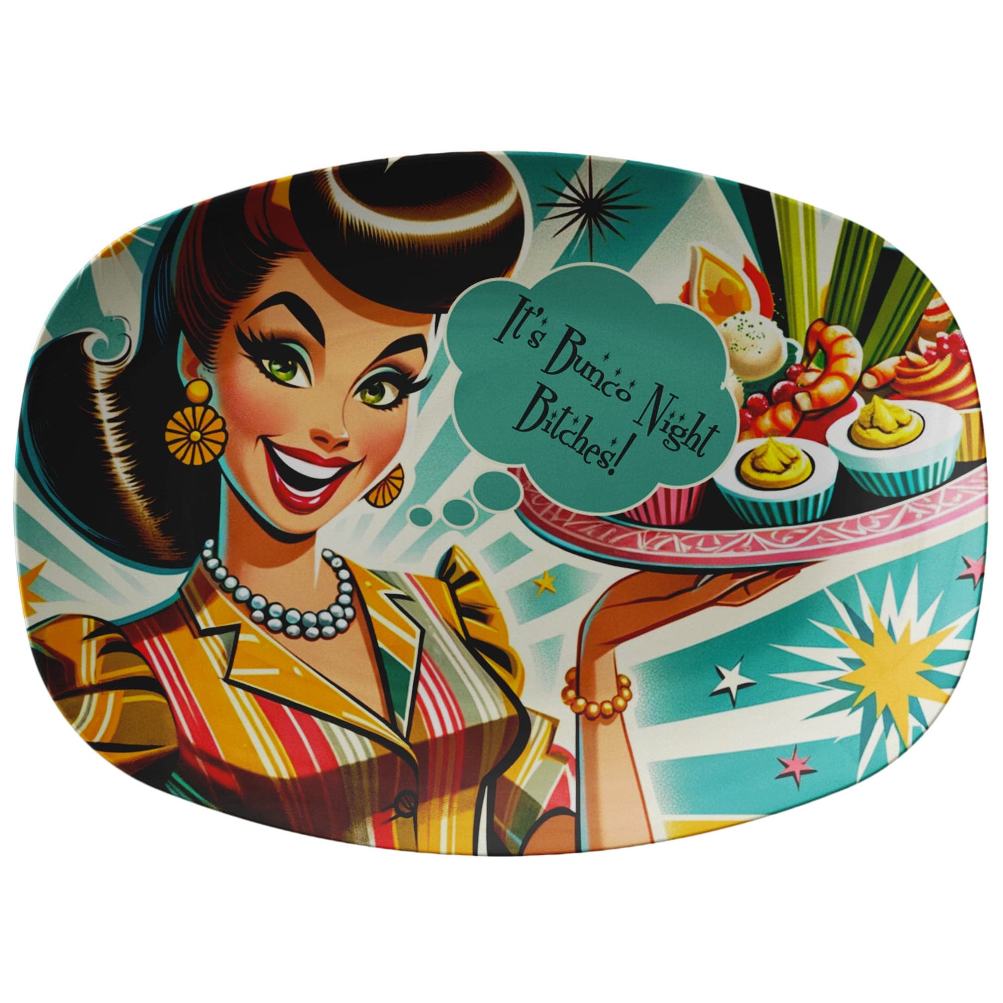 Bunco Night Party Platter, Funny Retro Kitschy Mid Century Modern Style Kitchenware default