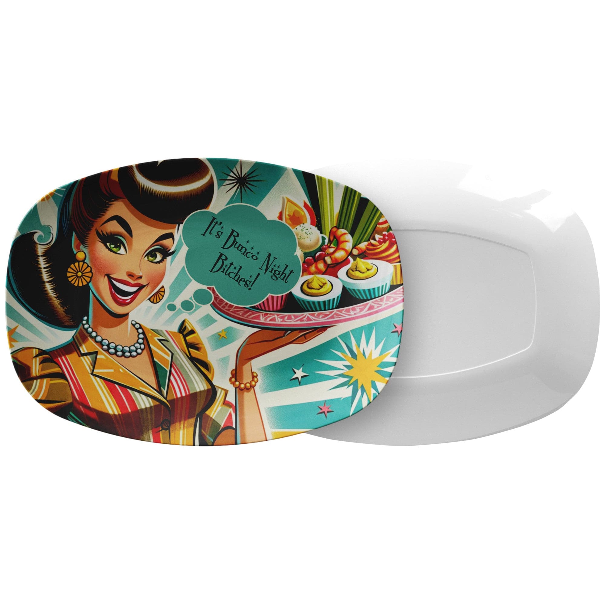 Bunco Night Party Platter, Funny Retro Kitschy Mid Century Modern Style Kitchenware default