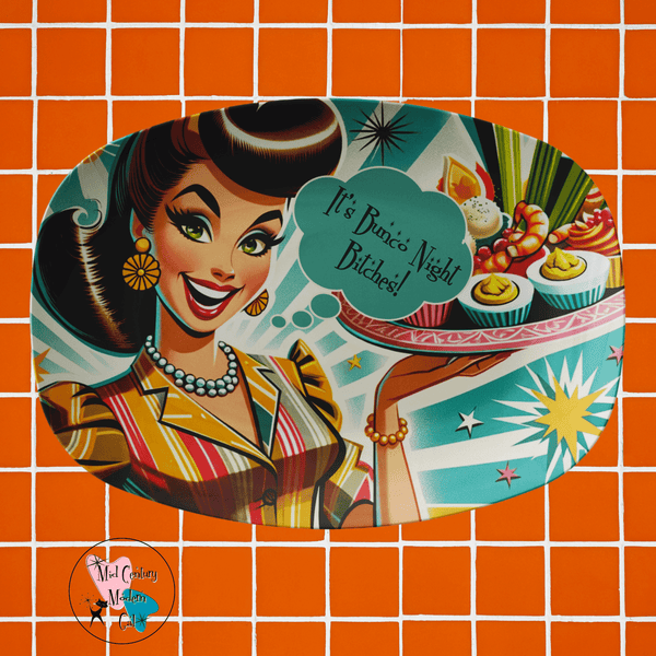 Bunco Night Party Platter, Funny Retro Kitschy Mid Century Modern Style