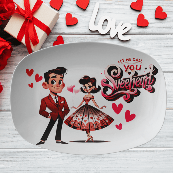 Kitschy 50's Valentine Mid Century Modern Party Platter, Let Me Call You Sweetheart