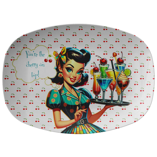 Kitschy Love, Friendship Mid Century Modern Cocktail, Party Platter, Adorned in 50s Theme Cherries