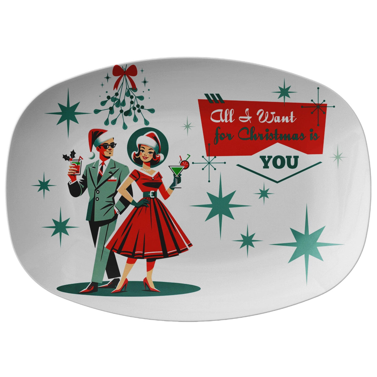 Mid Century Modern Christmas Kitschy 1950's Swanky Couple, Cocktail Party Platter Kitchenware default