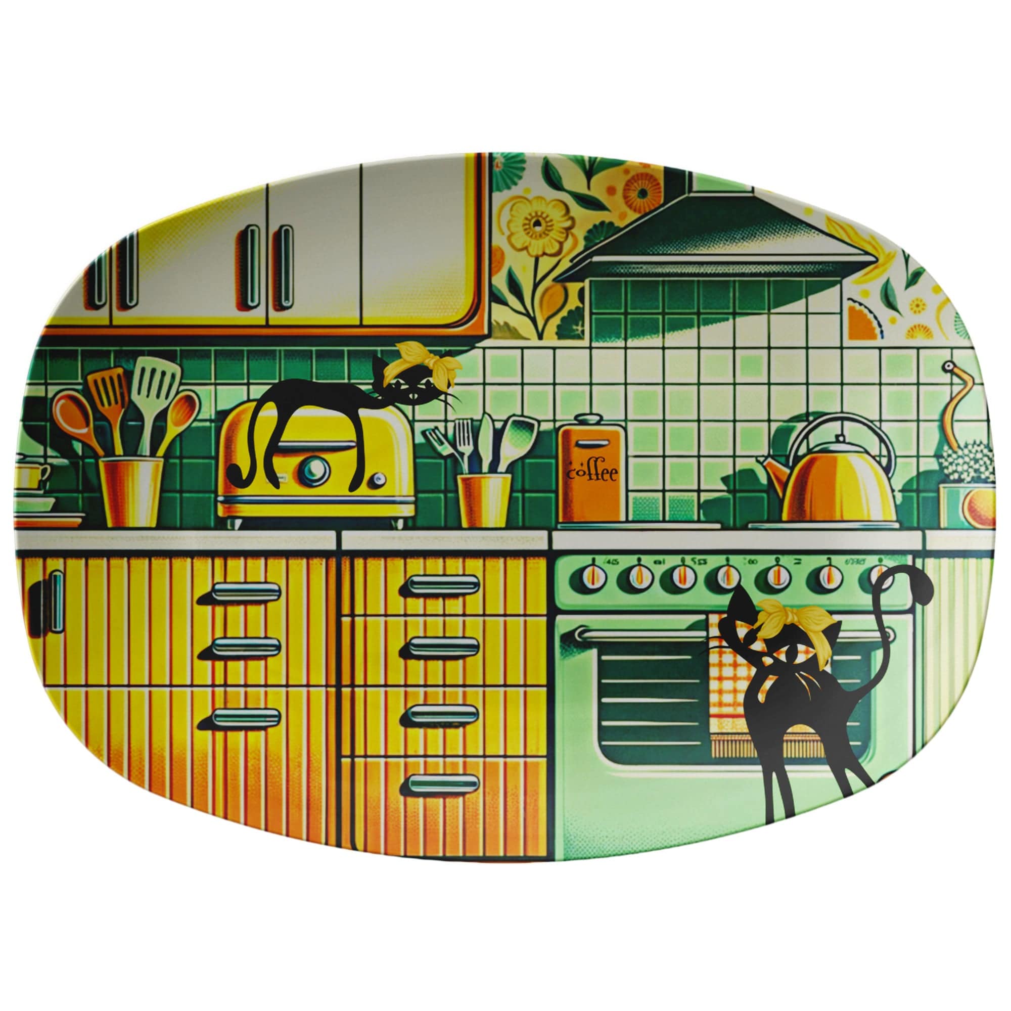 Mid Century Modern Dinnerware, Kitschy Party Platter, Orange, Yellow Green 60&