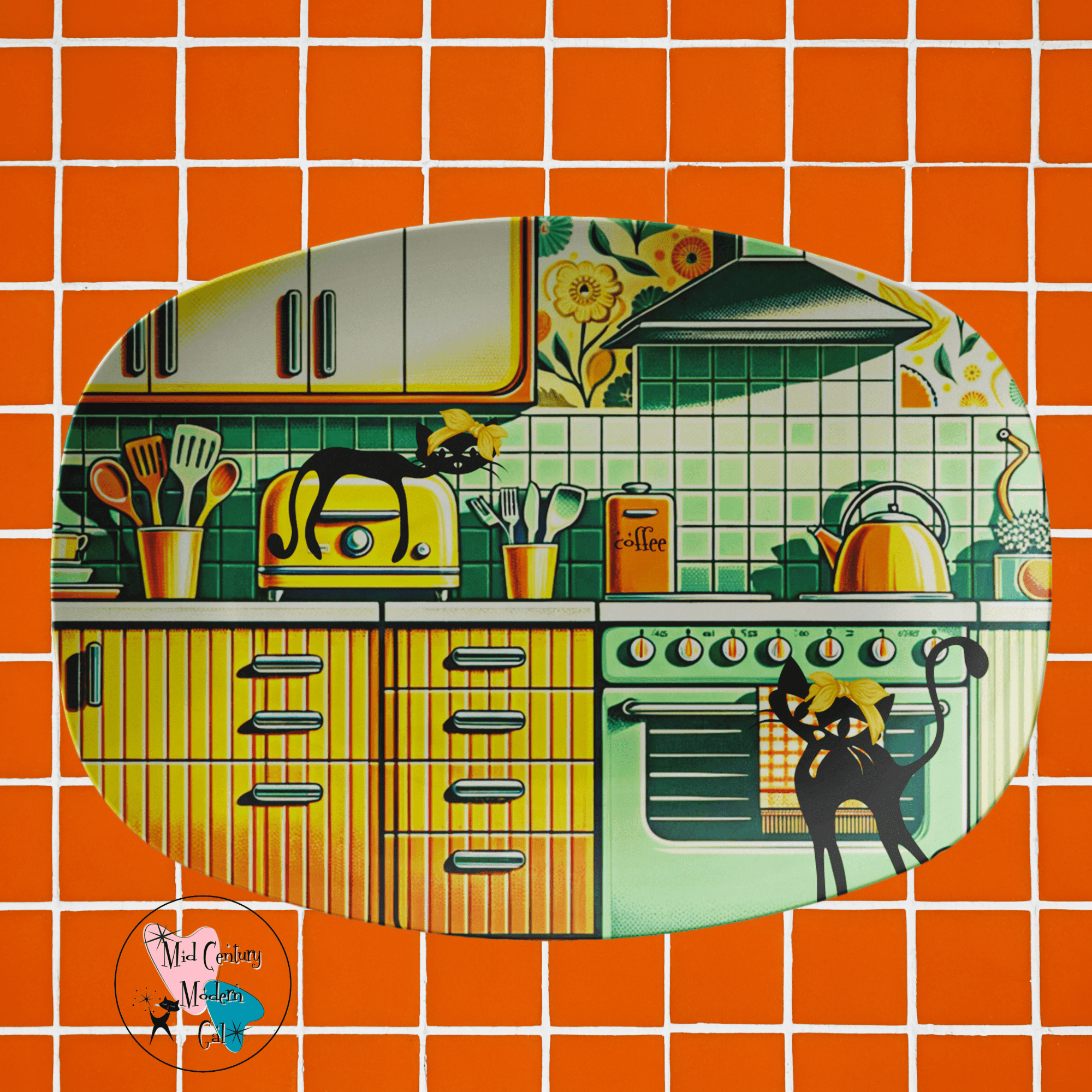 Mid Century Modern Dinnerware, Kitschy Party Platter, Orange, Yellow Green 60&